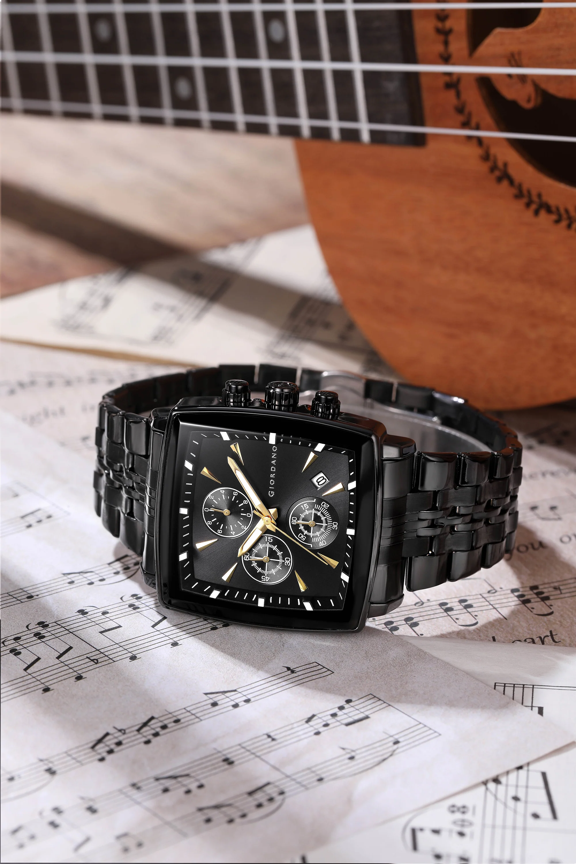 Giordano Multi Function Watch For Men With Square Black Dial, Stainless Steel Strap And Date Display GZ-50138-11 - Image 5