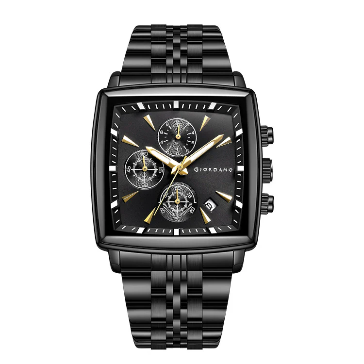 Giordano Multi Function Watch For Men With Square Black Dial, Stainless Steel Strap And Date Display GZ-50138-11 - Image 7