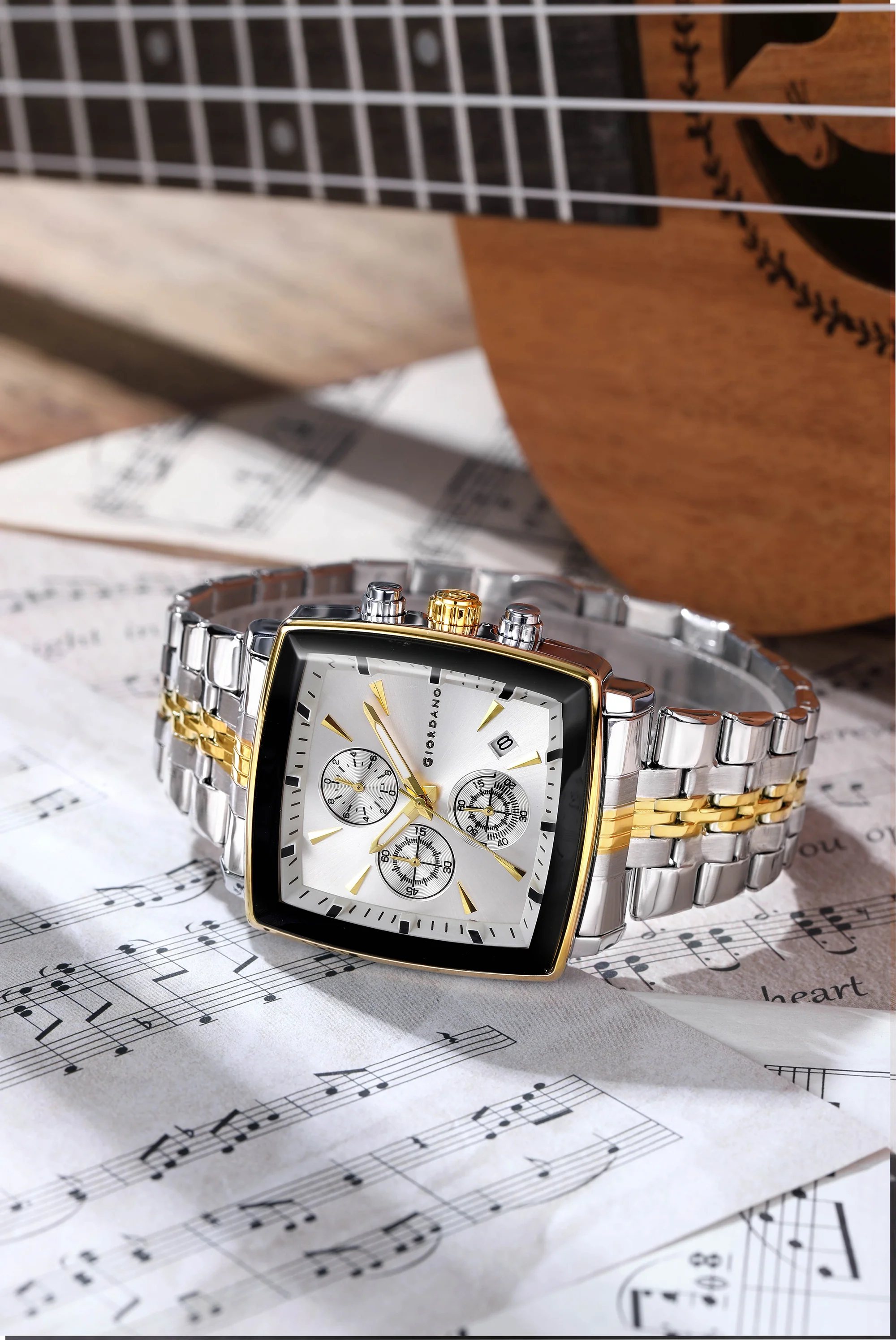 Giordano Multi Function Watch For Men With Square White Dial, Stainless Steel Strap And Date Display GZ-50138-33 - Image 5