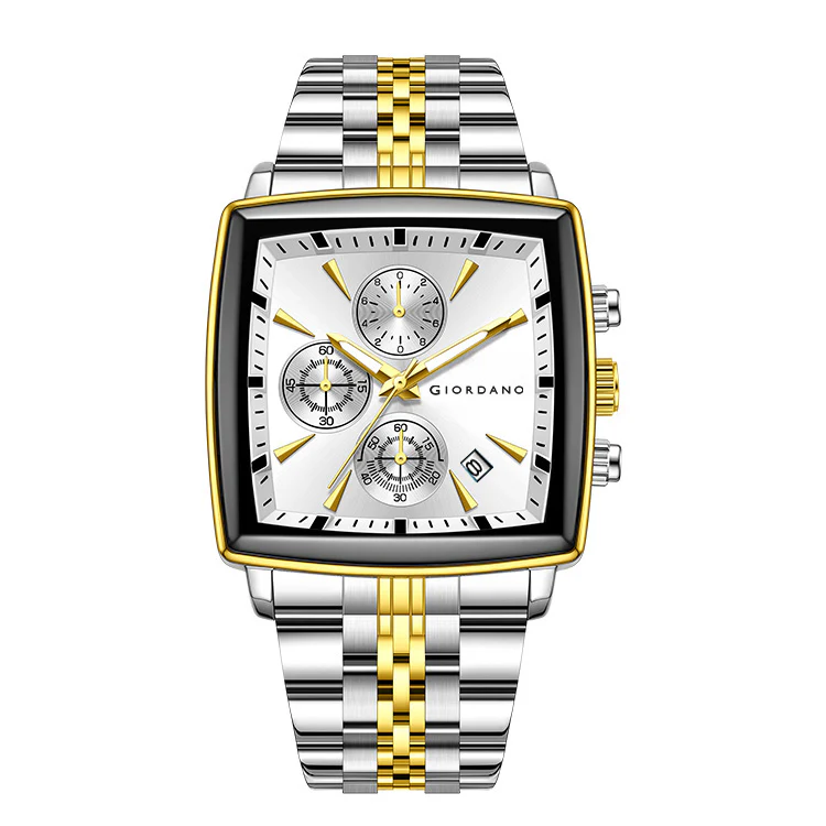 Giordano Multi Function Watch For Men With Square White Dial, Stainless Steel Strap And Date Display GZ-50138-33 - Image 7