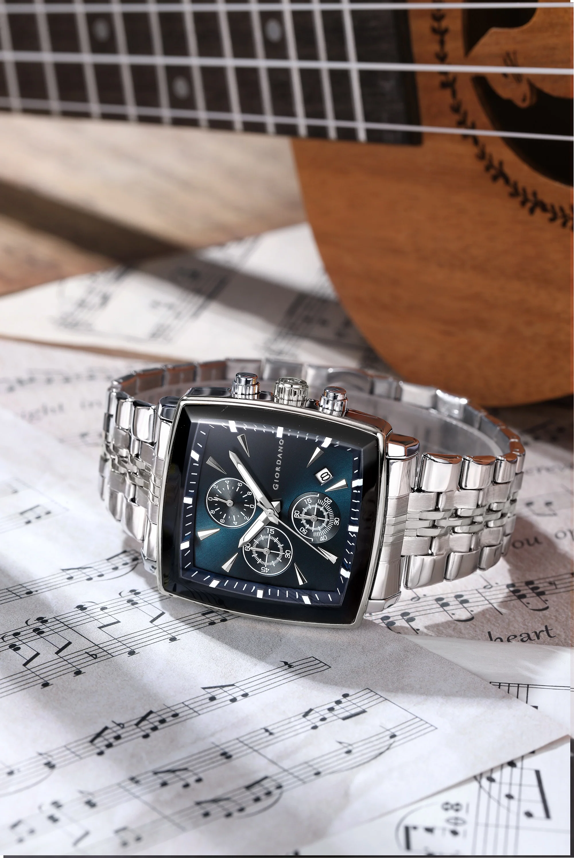 Giordano Multi Function Watch For Men With Square Blue Dial, Stainless Steel Strap And Date Display GZ-50138-22 - Image 4