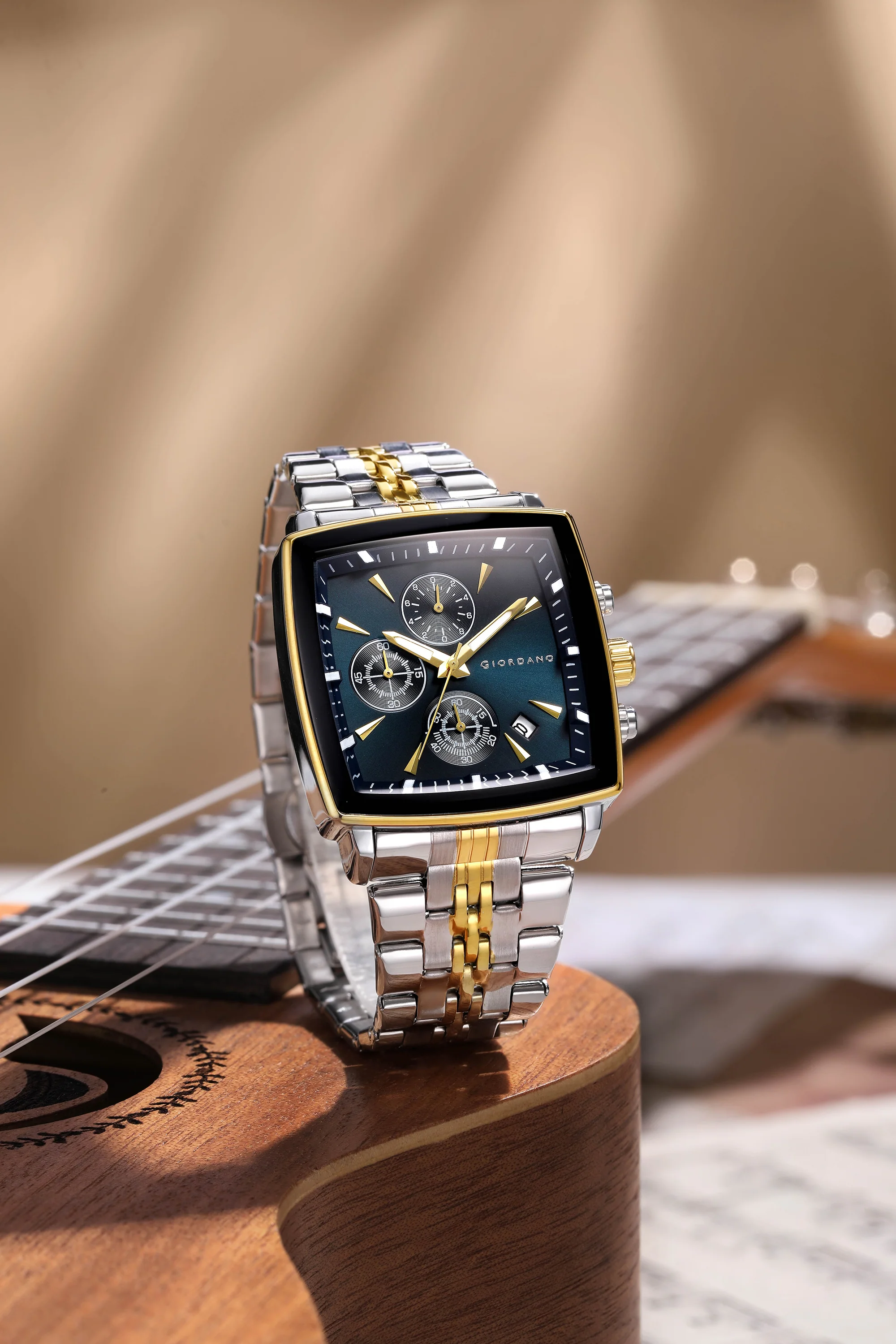 Giordano Multi Function Watch For Men With Square Blue Dial, Stainless Steel Strap And Date Display GZ-50138-44 - Image 3