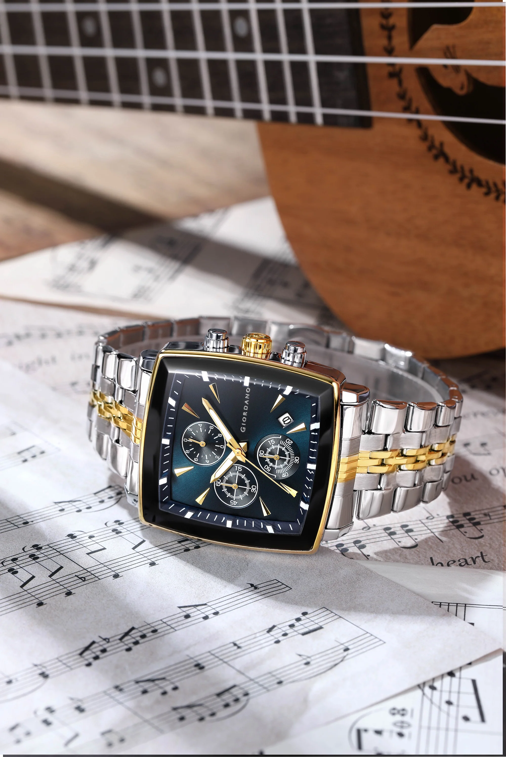 Giordano Multi Function Watch For Men With Square Blue Dial, Stainless Steel Strap And Date Display GZ-50138-44 - Image 4