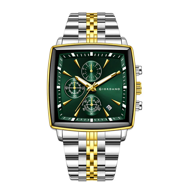 Giordano Multi Function Watch For Men With Square Green Dial, Stainless Steel Strap And Date Display GZ-50138-55 - Image 7