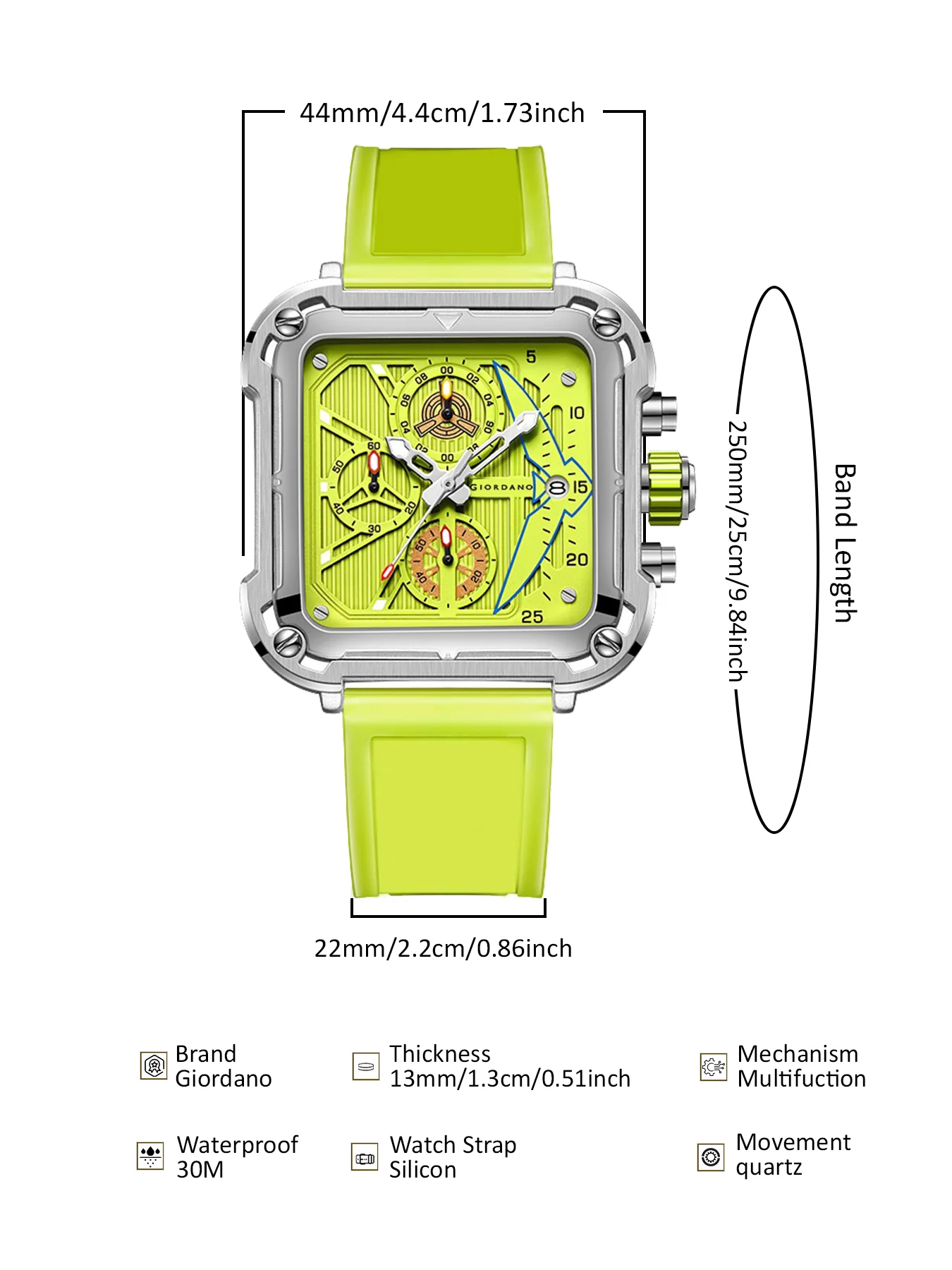 Giordano Multifunction Watch for Men - Perfect Blend of Style and Utility” | Water Resistant Square dial Unique Design Wrist Watch for Man | Best Gift for Males | GZ-50099-01 - Image 6