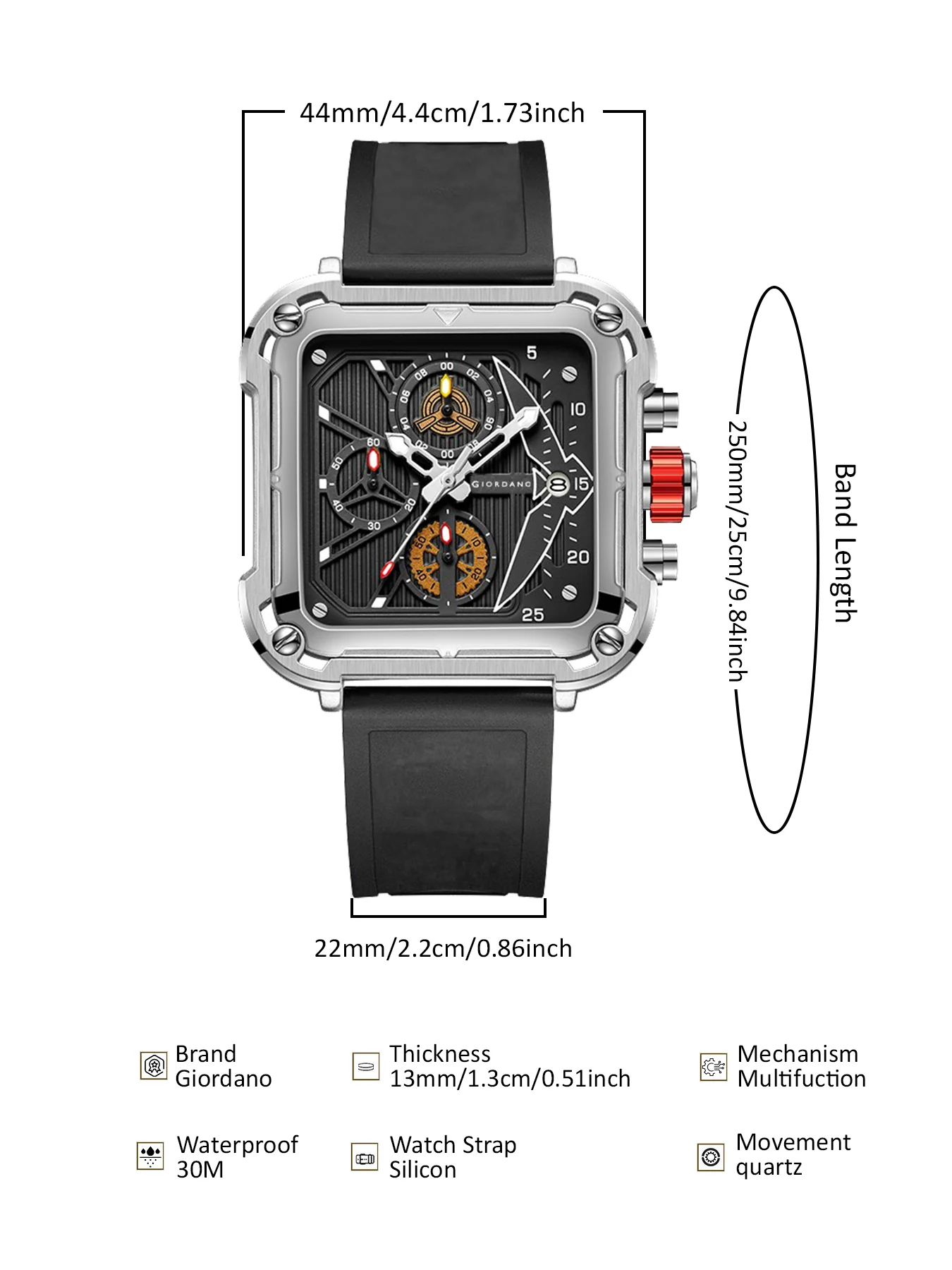 Giordano Multifunction Watch for Men - Perfect Blend of Style and Utility” | Water Resistant Square dial Unique Design Wrist Watch for Man | Best Gift for Males | GZ-50099-02 - Image 7