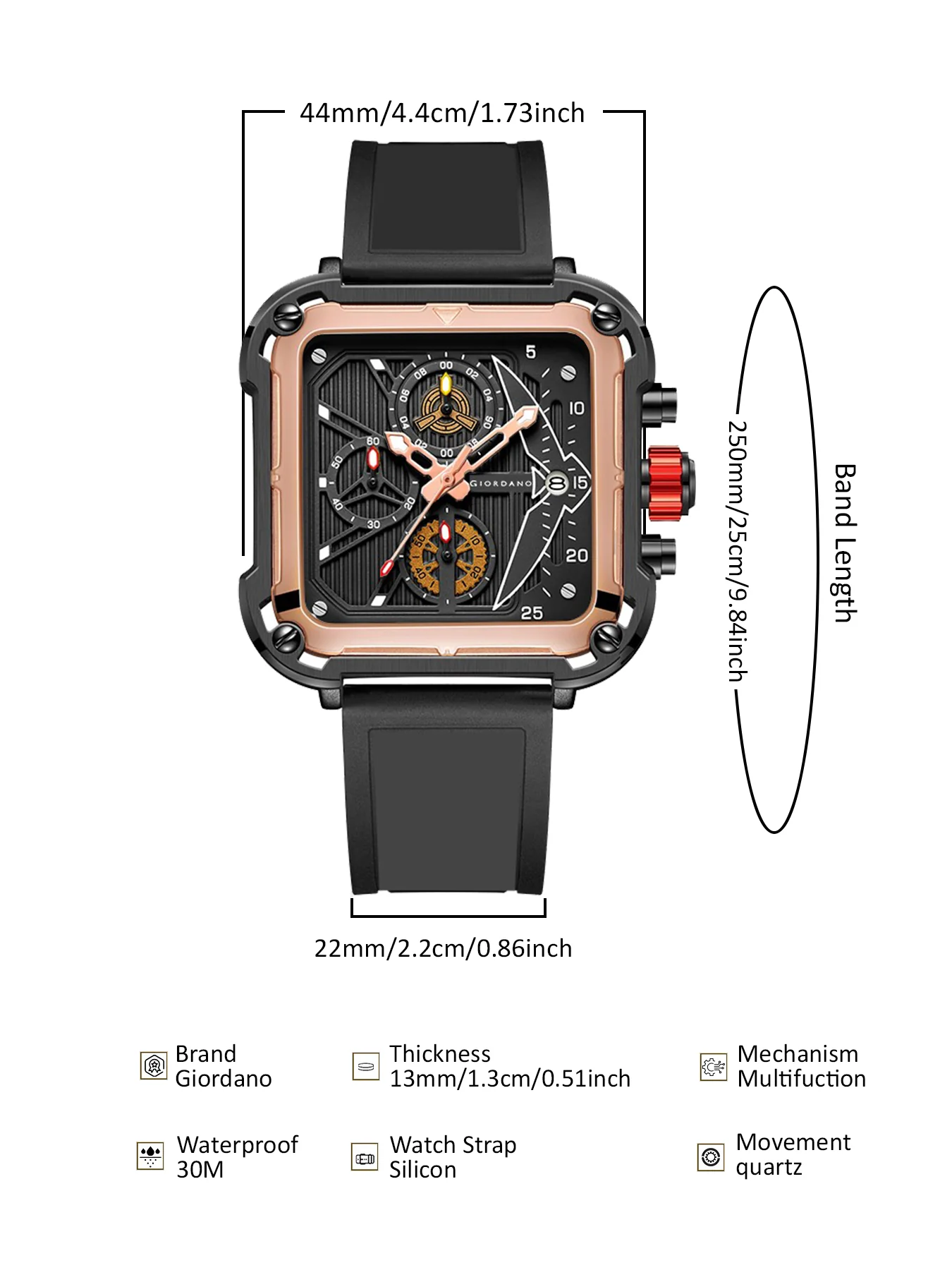 Giordano Multifunction Watch for Men - Perfect Blend of Style and Utility” | Water Resistant Square dial Unique Design Wrist Watch for Man | Best Gift for Males | GZ-50099-03 - Image 3