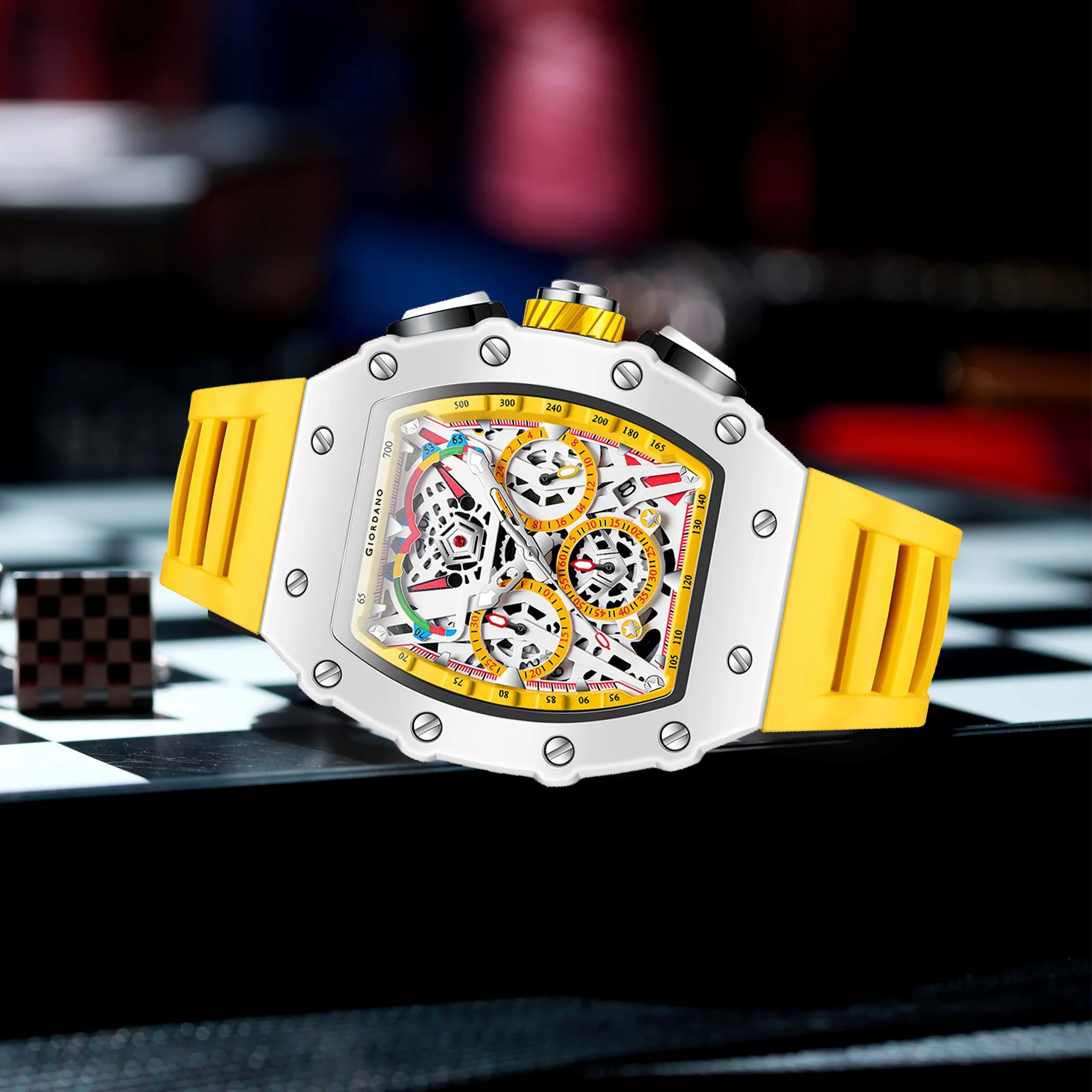 Giordano Multifunction Watch for Men with Day, Date, and 24-Hour Sub-Dial, Water Resistant Square Dial Unique Design | GZ-50144-01 - Image 4