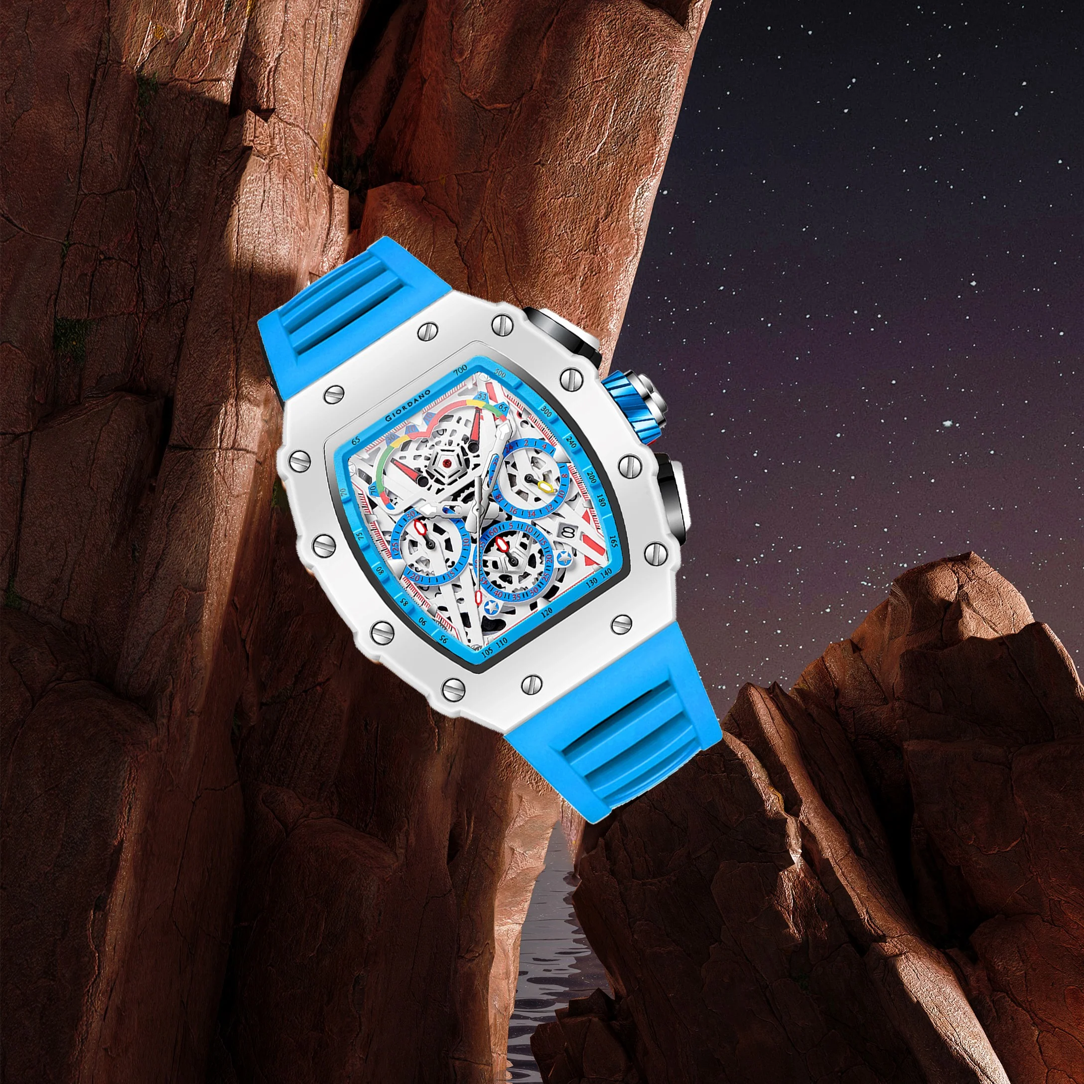 Giordano Multifunction Watch for Men with Day, Date, and 24-Hour Sub-Dial, Water Resistant Square Dial Unique Design | GZ-50144-04 - Image 5