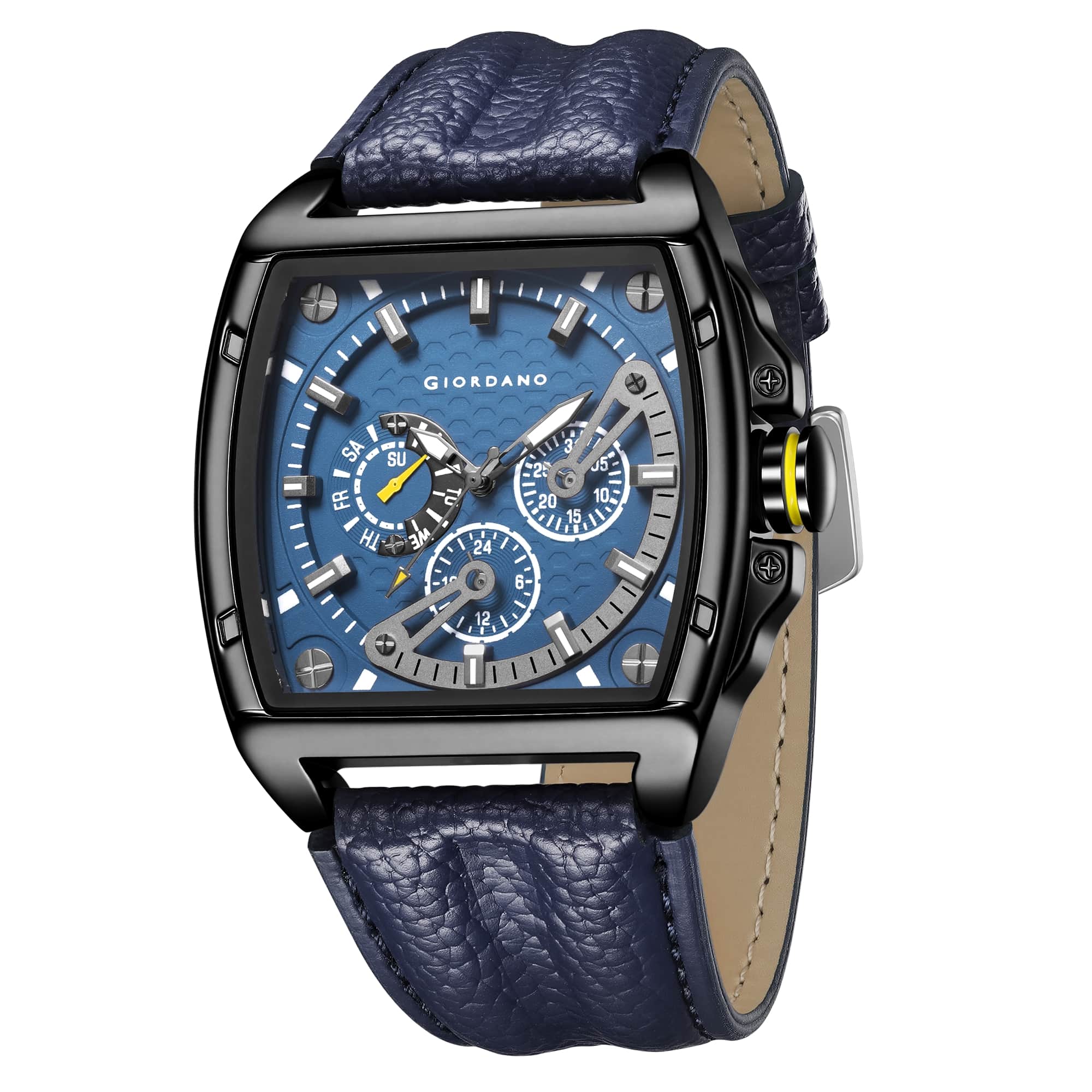 Giordano Multifunctional Analog Watch for Men with Textured Blue Dial, Luminous Indices, Day Display, Leather Strap & Water Resistant GZ-50157-01 - Image 5