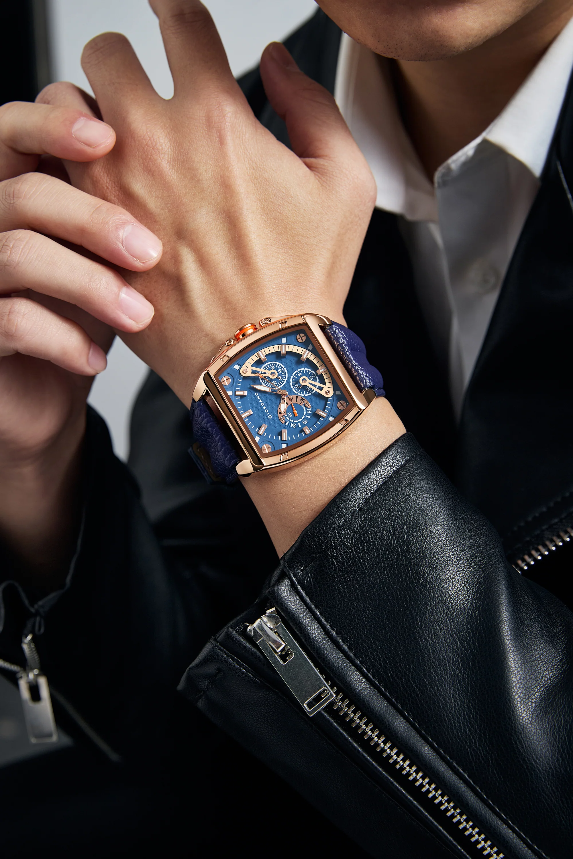 Giordano Multifunctional Analog Watch for Men with Textured Blue Dial, Luminous Indices, Day Display, Leather Strap & Water Resistant GZ-50157-02 - Image 2