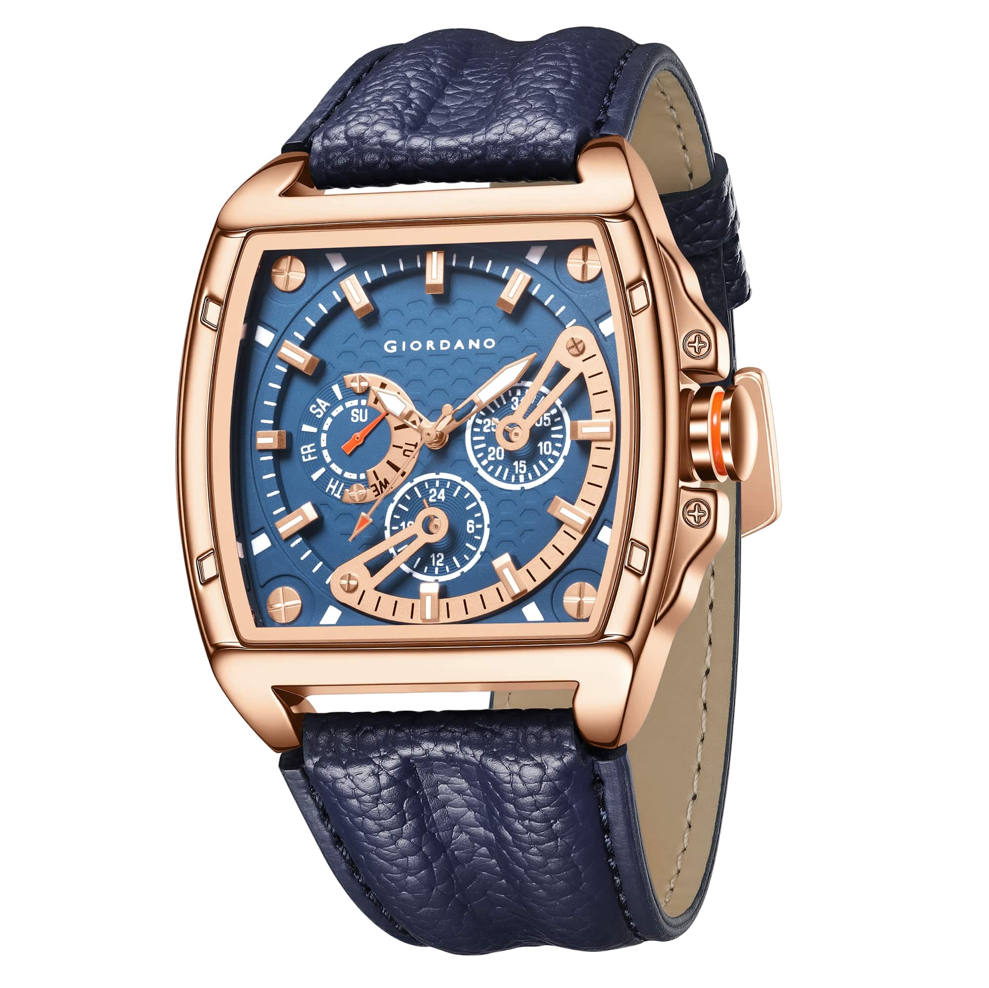 Giordano Multifunctional Analog Watch for Men with Textured Blue Dial, Luminous Indices, Day Display, Leather Strap & Water Resistant GZ-50157-02 - Image 5