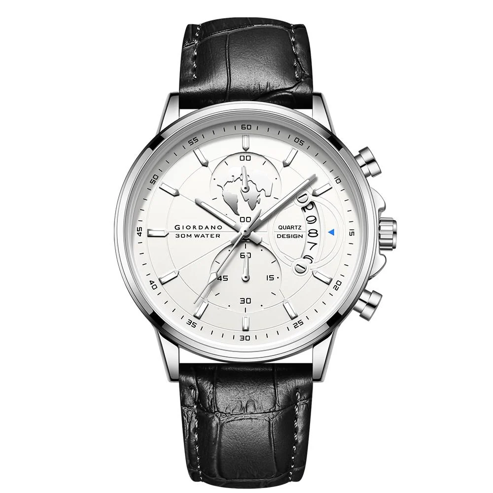 Giordano Mutifunction Watch for Men with Silver Dial, Date Display and Leather Strap GZ-50165-01 - Image 4