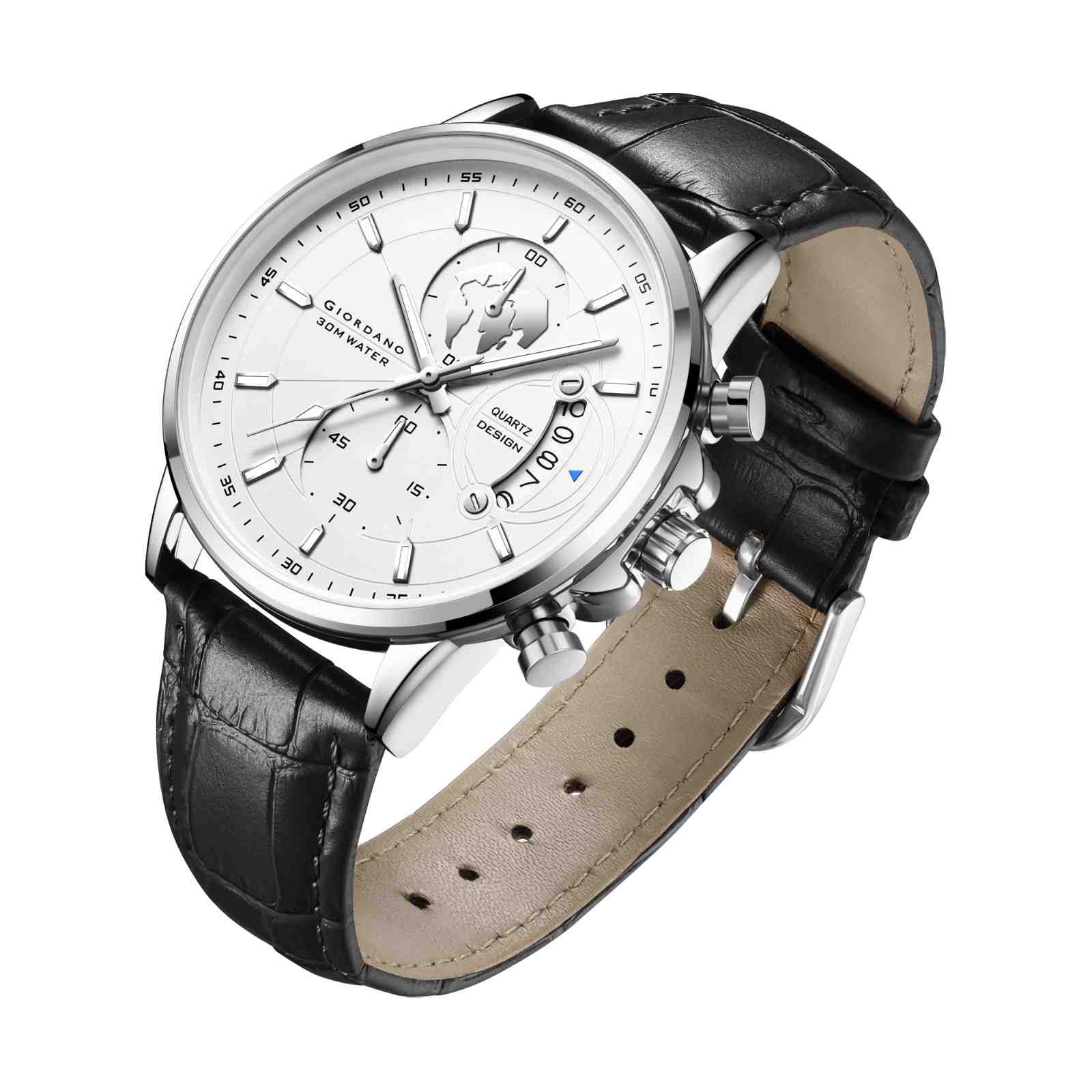 Giordano Mutifunction Watch for Men with Silver Dial, Date Display and Leather Strap GZ-50165-01 - Image 5