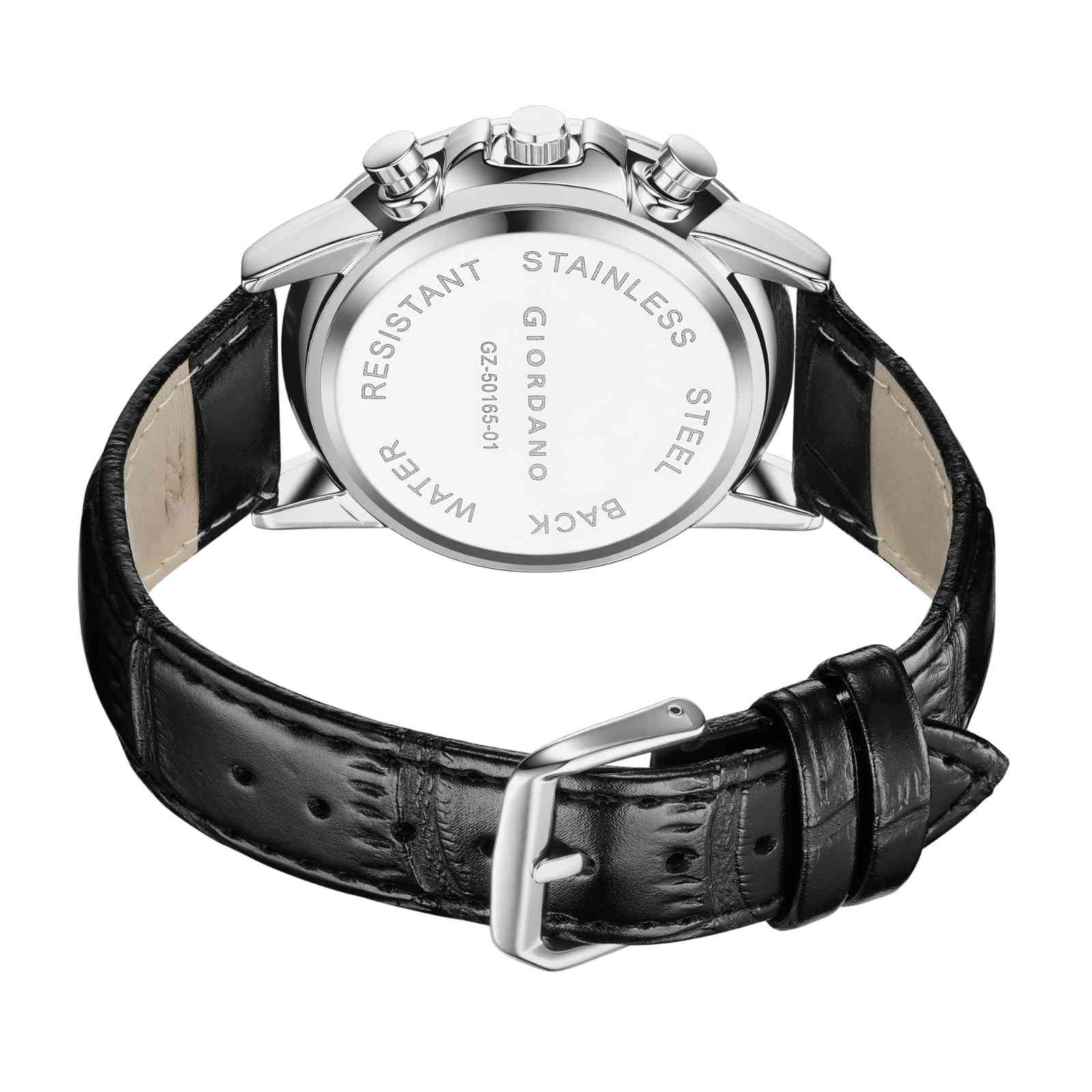 Giordano Mutifunction Watch for Men with Silver Dial, Date Display and Leather Strap GZ-50165-01 - Image 6