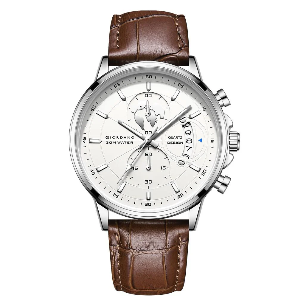 Giordano Mutifunction Watch for Men with Silver Dial, Date Display and Leather Strap GZ-50165-02 - Image 5