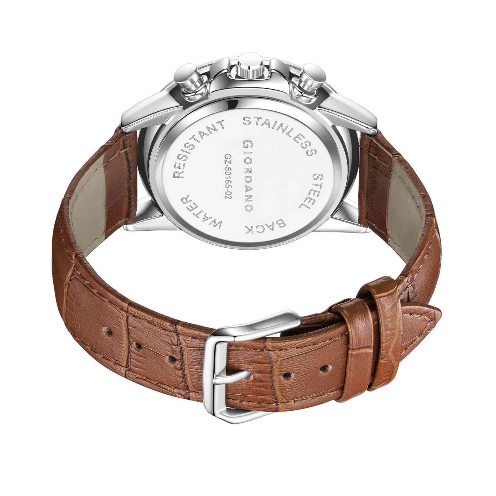 Giordano Mutifunction Watch for Men with Silver Dial, Date Display and Leather Strap GZ-50165-02 - Image 6
