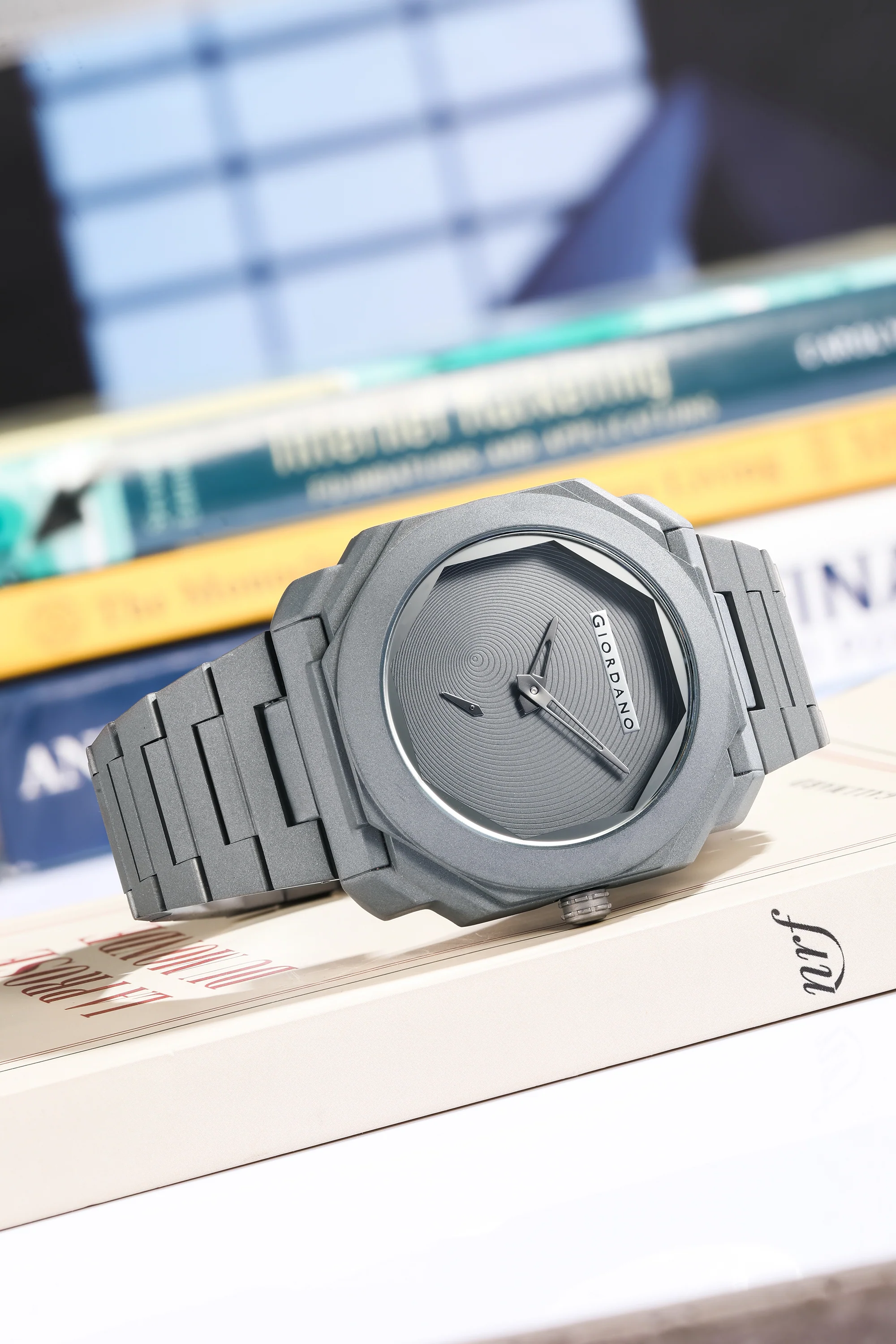 Giordano Octagonal Stainless Steel Watch for Men – Textured Dial with Subdial, Matte Finish Strap | GZ-50131-22 - Image 3