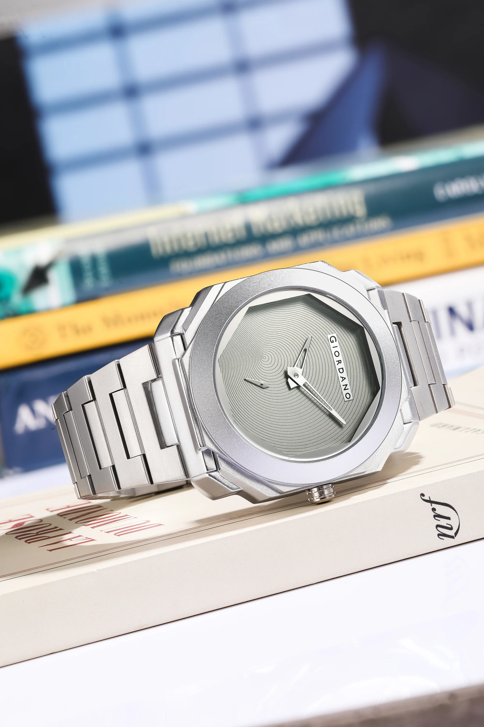 Giordano Octagonal Stainless Steel Watch for Men – Textured Dial with Subdial, Matte Finish Strap | GZ-50131-33 - Image 3