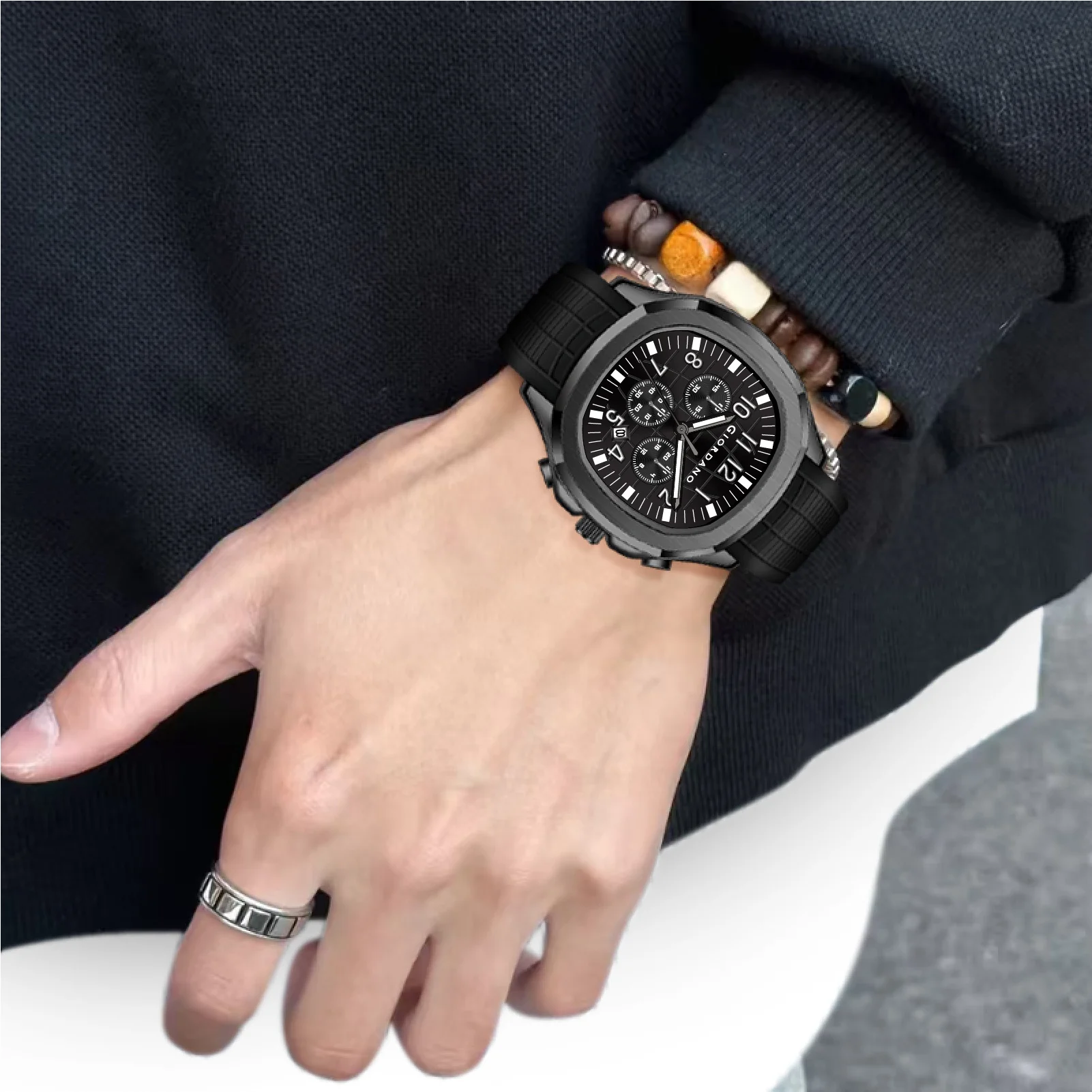 Giordano Precision and Comfort Multi Function Watch for Men with Textured Dial & Trendy Silicone Band | GZ-50143-01 - Image 2