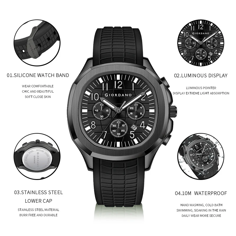 Giordano Precision and Comfort Multi Function Watch for Men with Textured Dial & Trendy Silicone Band | GZ-50143-01 - Image 6