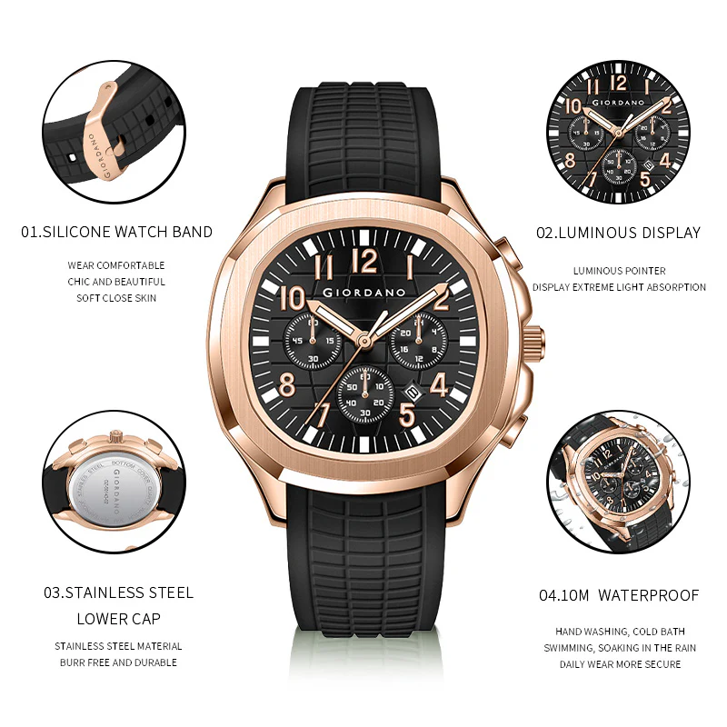 Giordano Precision and Comfort Multi Function Watch for Men with Textured Dial & Trendy Silicone Band | GZ-50143-02 - Image 8