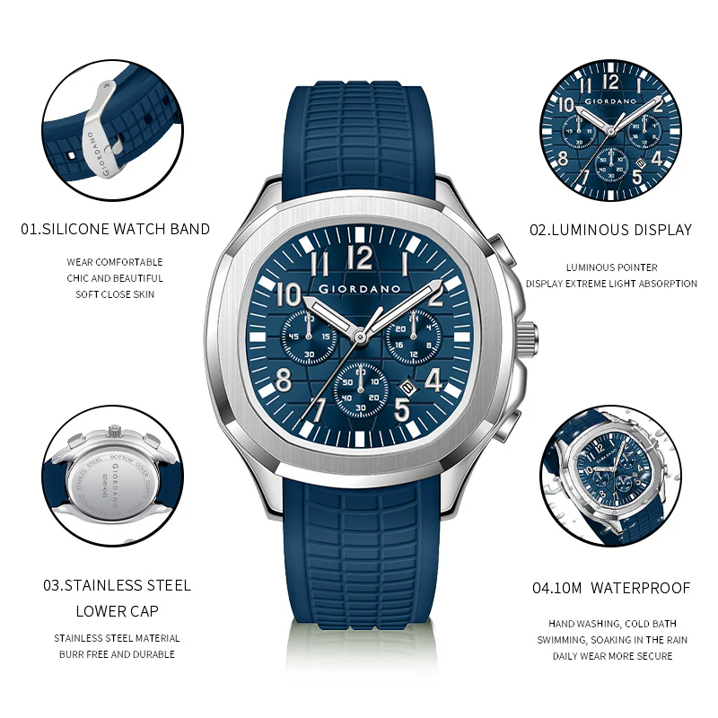 Giordano Precision and Comfort Multi Function Watch for Men with Textured Dial & Trendy Silicone Band | GZ-50143-03 - Image 6