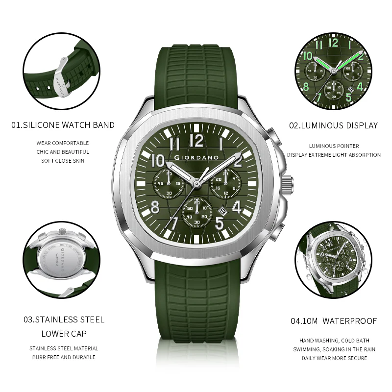 Giordano Precision and Comfort Multi Function Watch for Men with Textured Dial & Trendy Silicone Band | GZ-50143-04 - Image 4