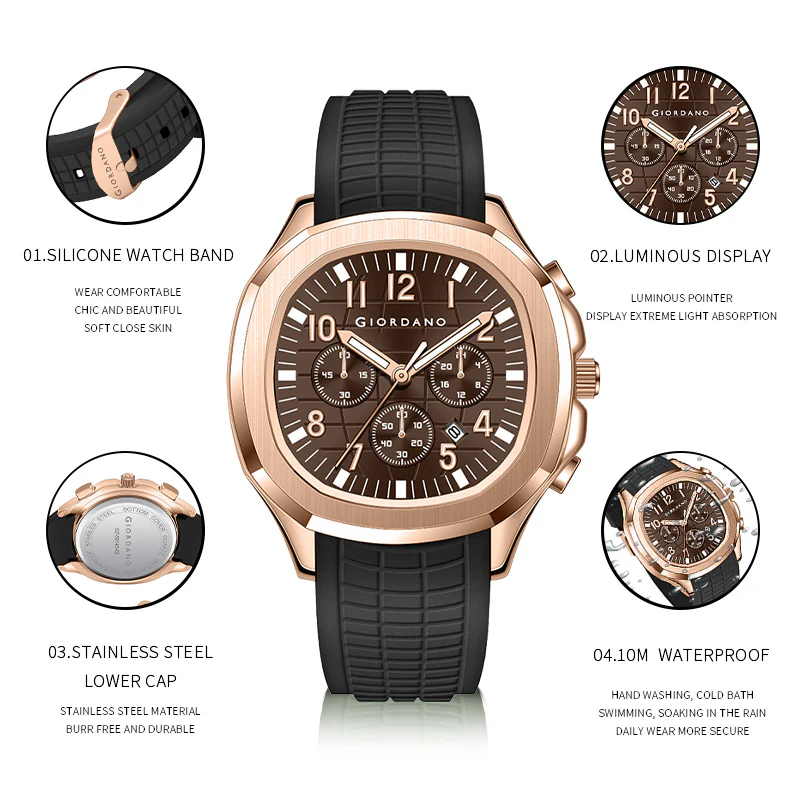Giordano Precision and Comfort Multi Function Watch for Men with Textured Dial & Trendy Silicone Band | GZ-50143-05 - Image 3