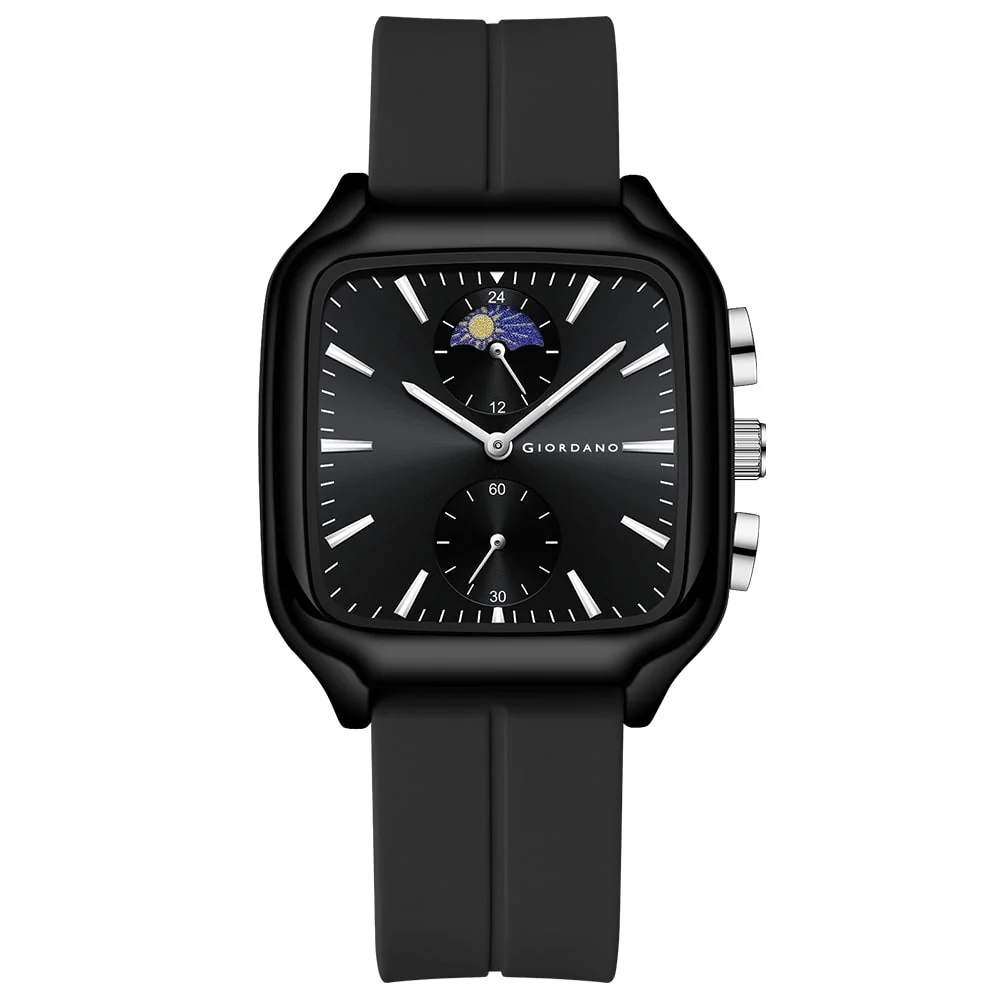 Giordano Premium Square Case Watch for Men | Moon Phase/24-Hour Indicator, Dual Subdials, Silicone Strap GZ-50166-01 - Image 4