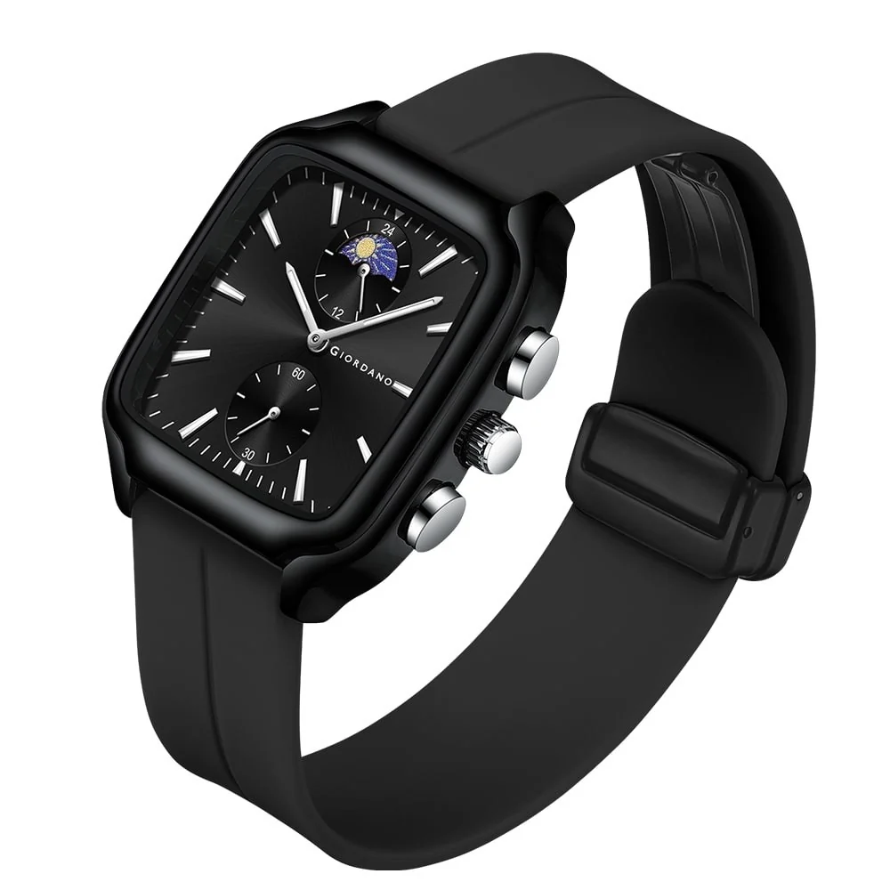 Giordano Premium Square Case Watch for Men | Moon Phase/24-Hour Indicator, Dual Subdials, Silicone Strap GZ-50166-01 - Image 5