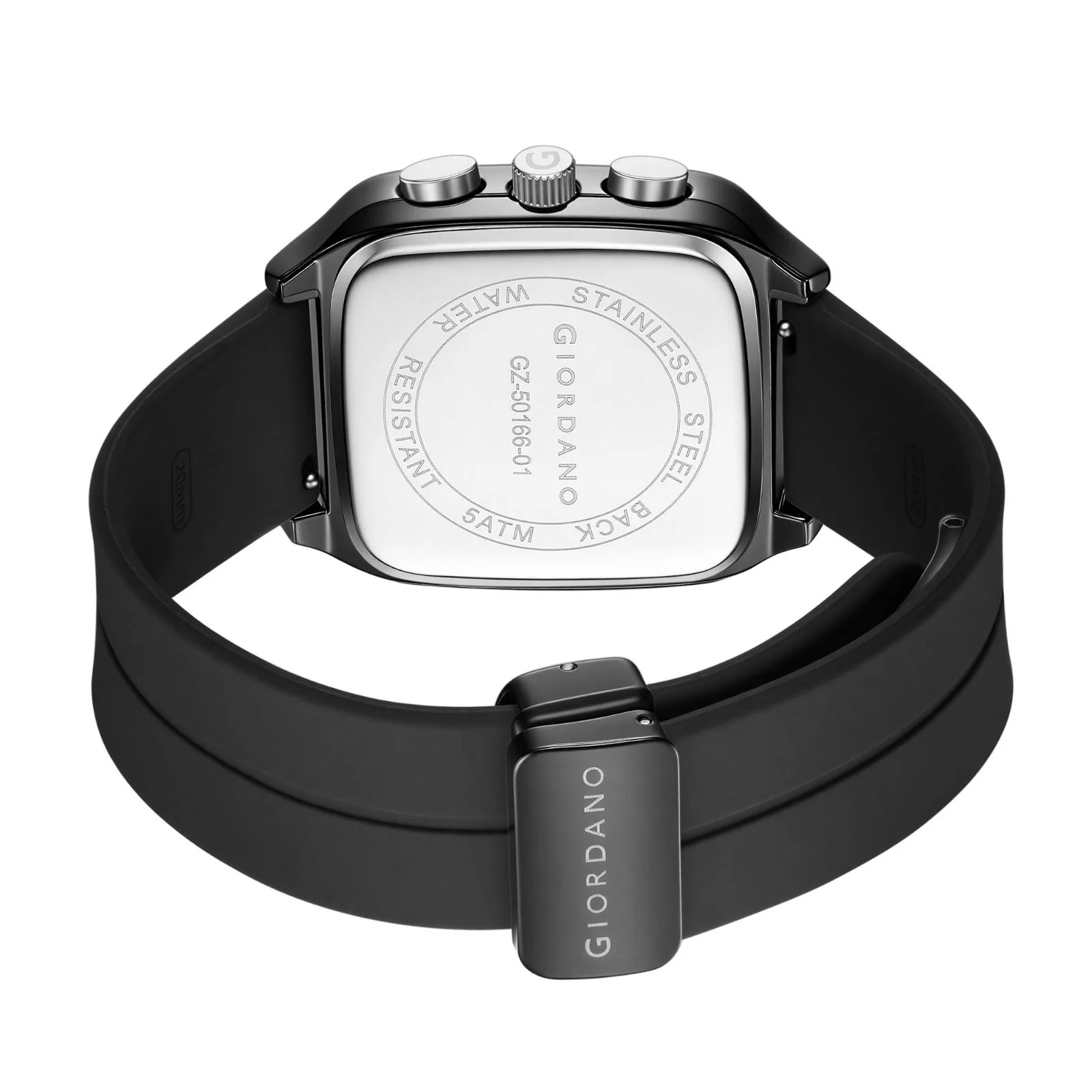 Giordano Premium Square Case Watch for Men | Moon Phase/24-Hour Indicator, Dual Subdials, Silicone Strap GZ-50166-01 - Image 6