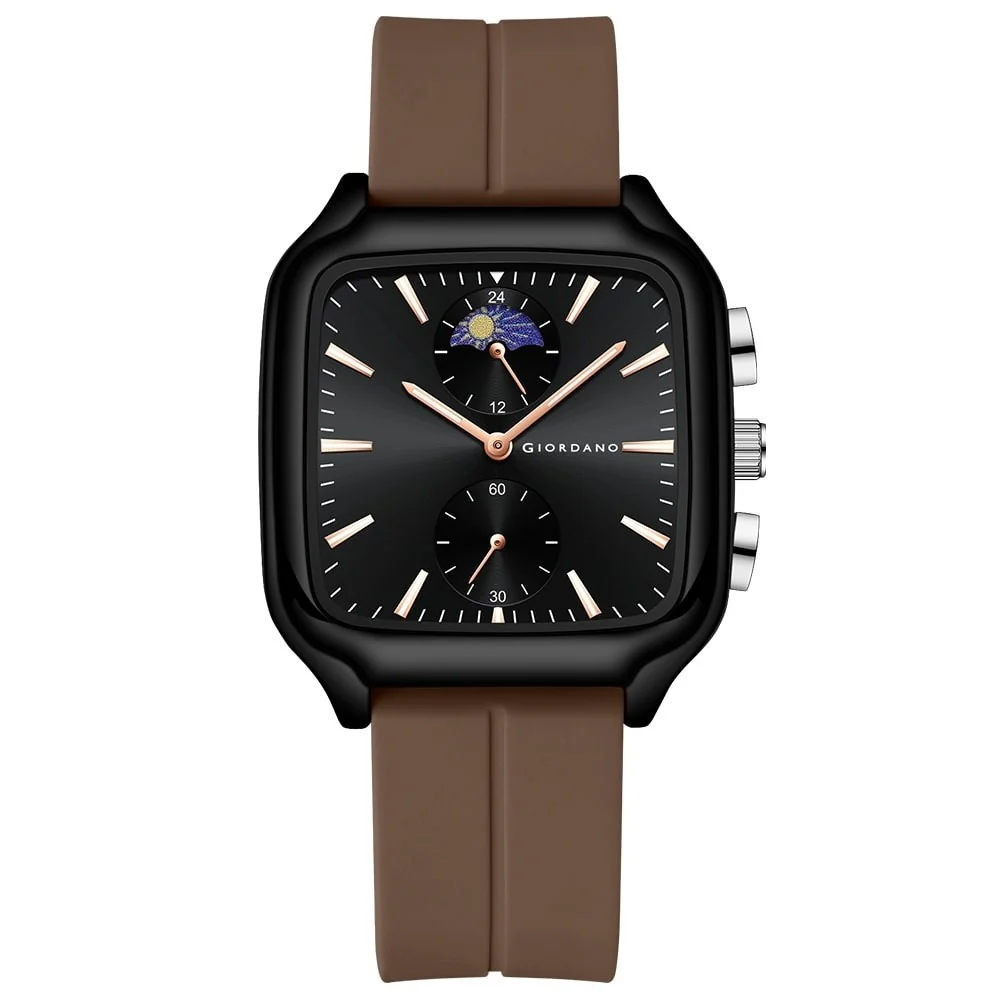 Giordano Premium Square Case Watch for Men | Moon Phase/24-Hour Indicator, Dual Subdials, Silicone Strap GZ-50166-02 - Image 3