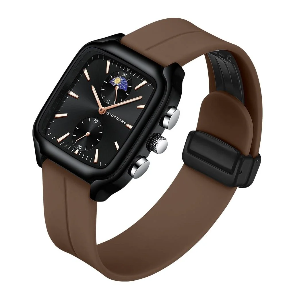 Giordano Premium Square Case Watch for Men | Moon Phase/24-Hour Indicator, Dual Subdials, Silicone Strap GZ-50166-02 - Image 4