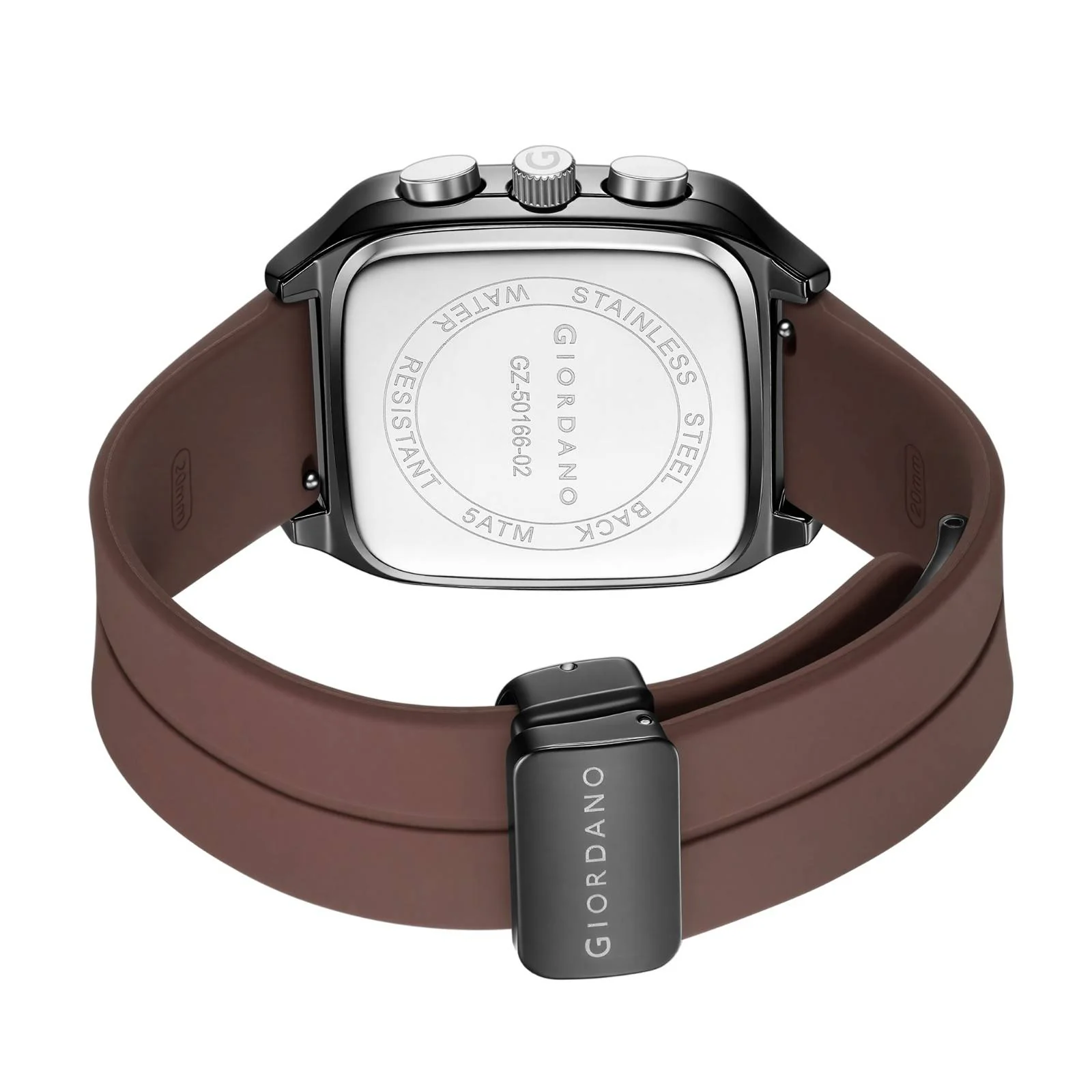 Giordano Premium Square Case Watch for Men | Moon Phase/24-Hour Indicator, Dual Subdials, Silicone Strap GZ-50166-02 - Image 5