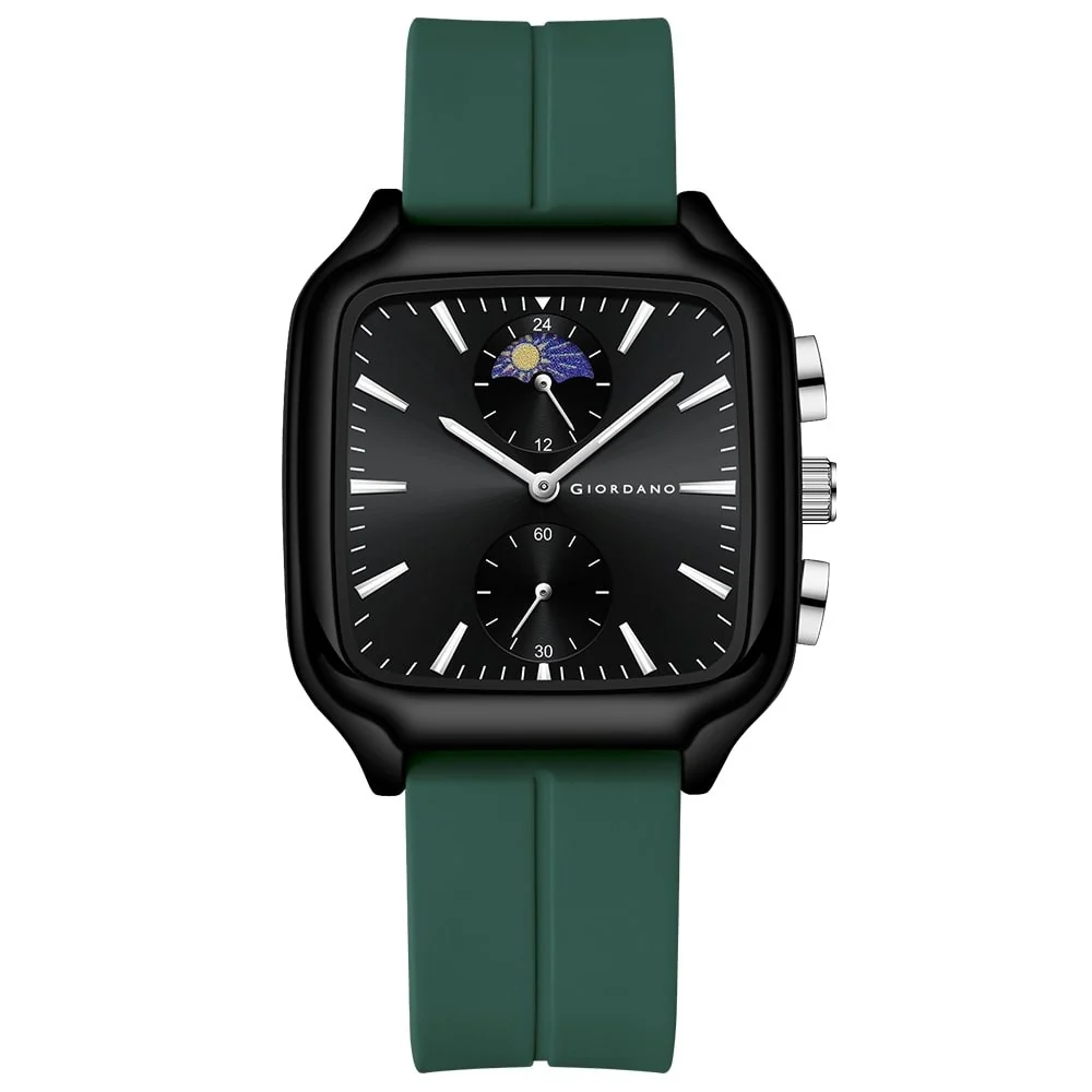 Giordano Premium Square Case Watch for Men | Moon Phase/24-Hour Indicator, Dual Subdials, Silicone Strap GZ-50166-03 - Image 3