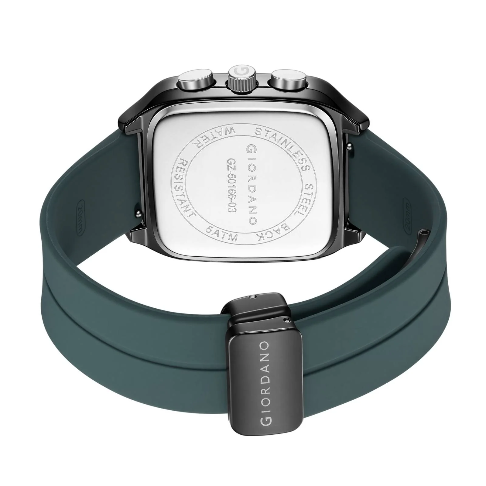 Giordano Premium Square Case Watch for Men | Moon Phase/24-Hour Indicator, Dual Subdials, Silicone Strap GZ-50166-03 - Image 5