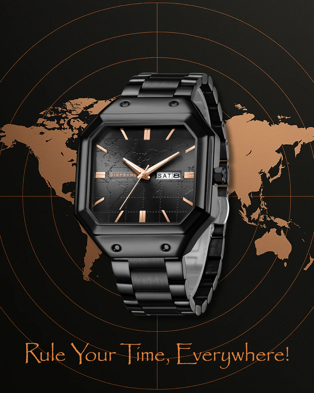 Giordano Premium  watch for men – Unique Octagone Case, Stainless Steel Band with Day & Date Display-GZ-50126-11 - Image 3