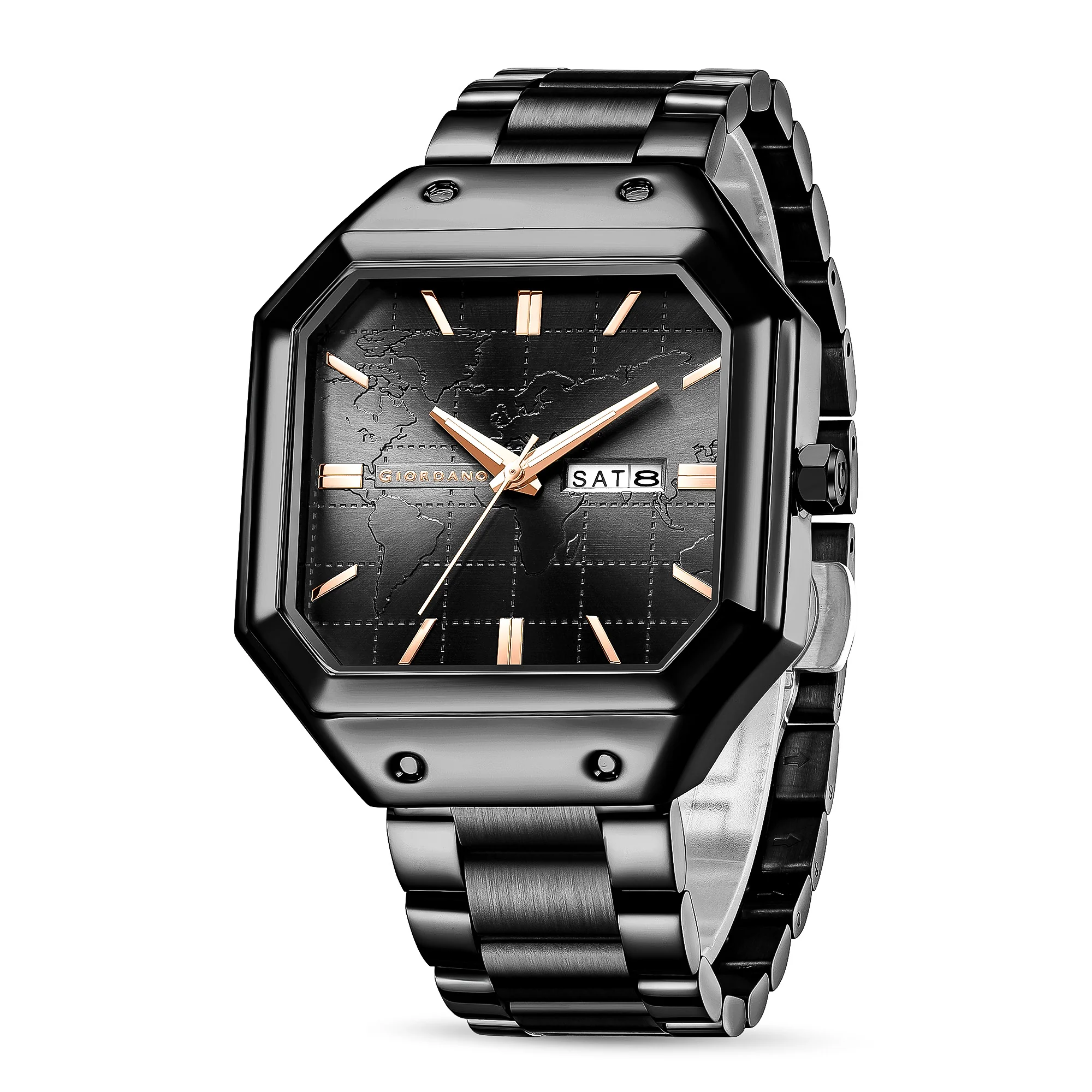 Giordano Premium  watch for men – Unique Octagone Case, Stainless Steel Band with Day & Date Display-GZ-50126-11 - Image 6