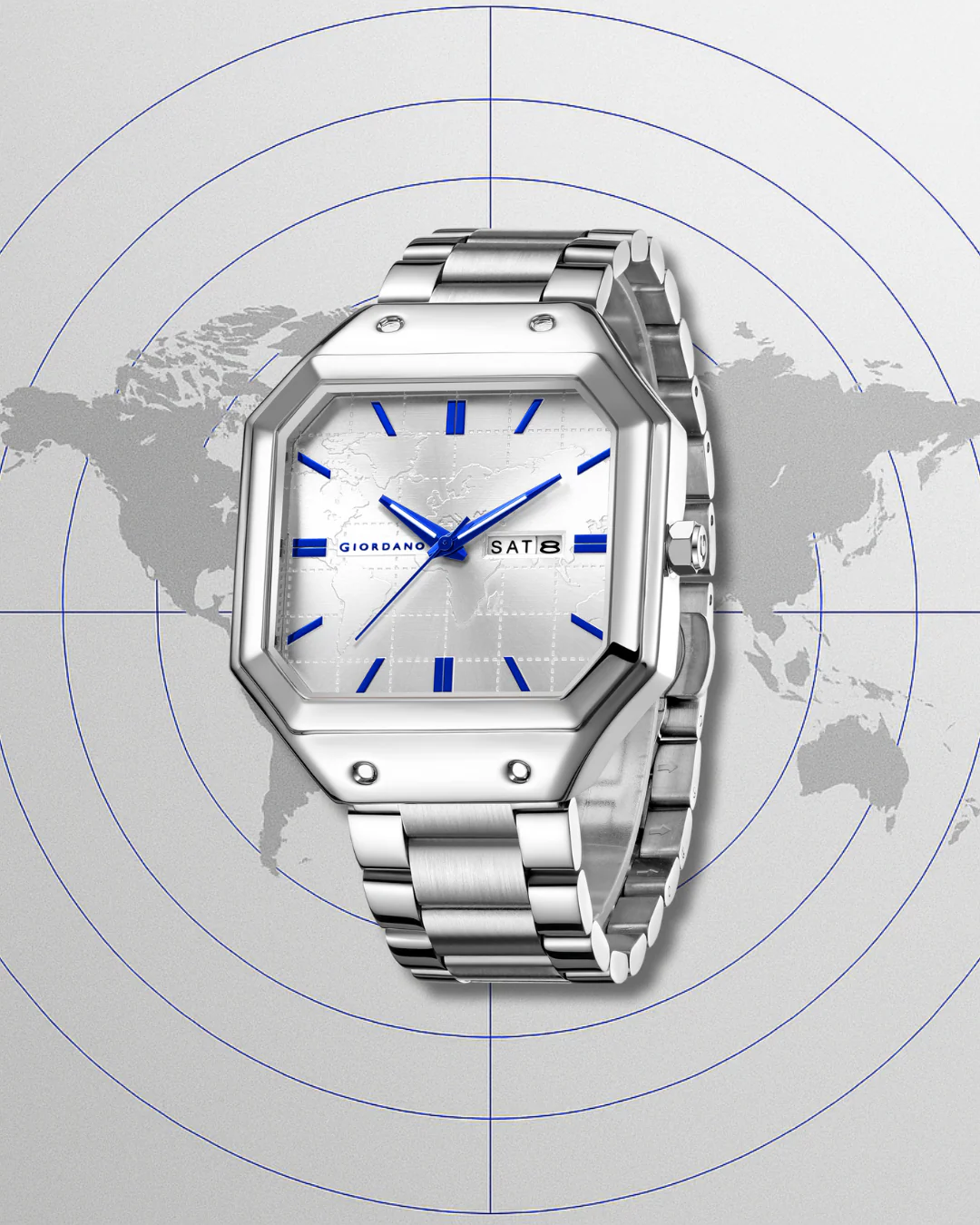 Giordano Premium  watch for men – Unique Octagone Case, Stainless Steel Band with Day & Date Display-GZ-50126-22 - Image 4
