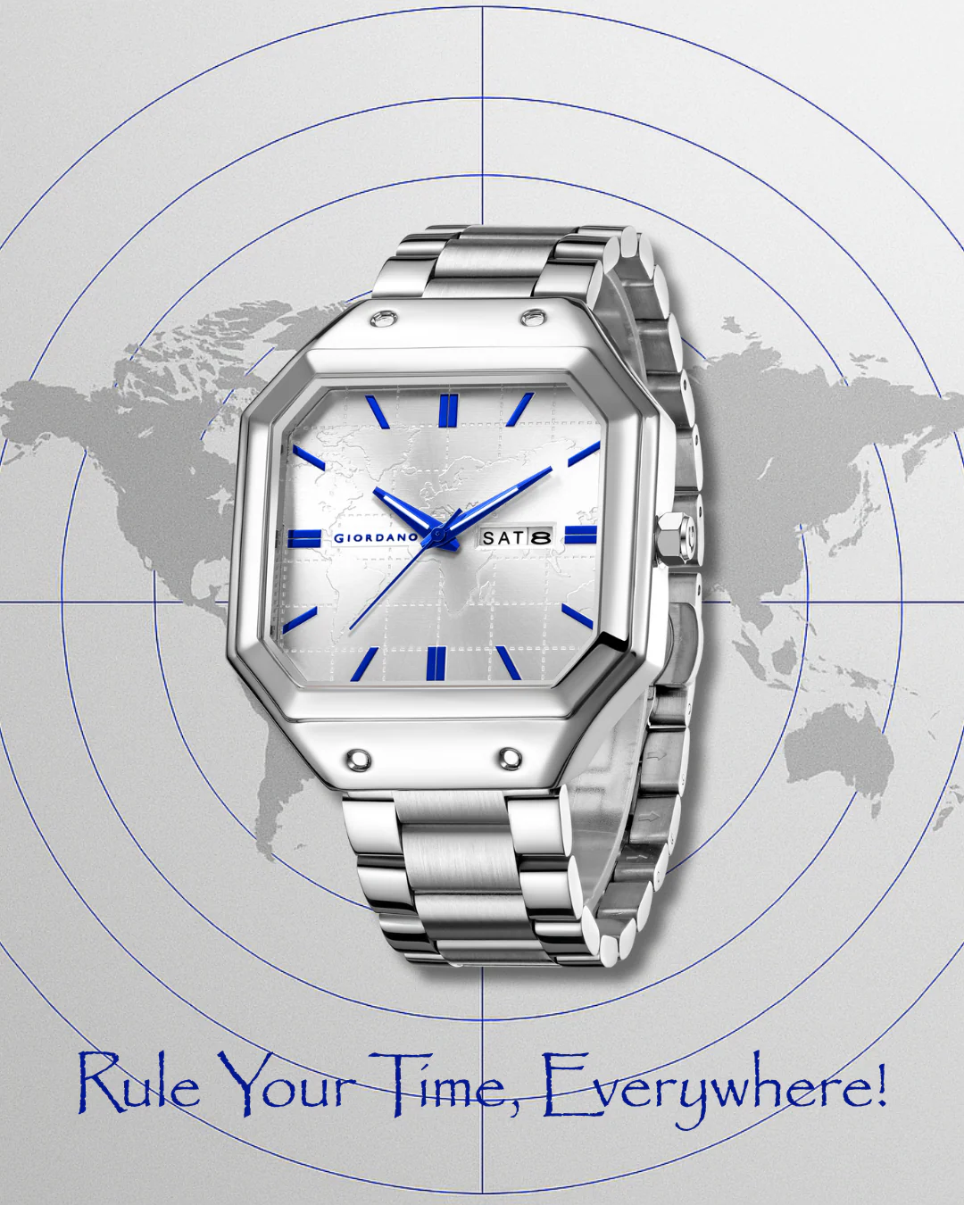 Giordano Premium  watch for men – Unique Octagone Case, Stainless Steel Band with Day & Date Display-GZ-50126-22 - Image 6