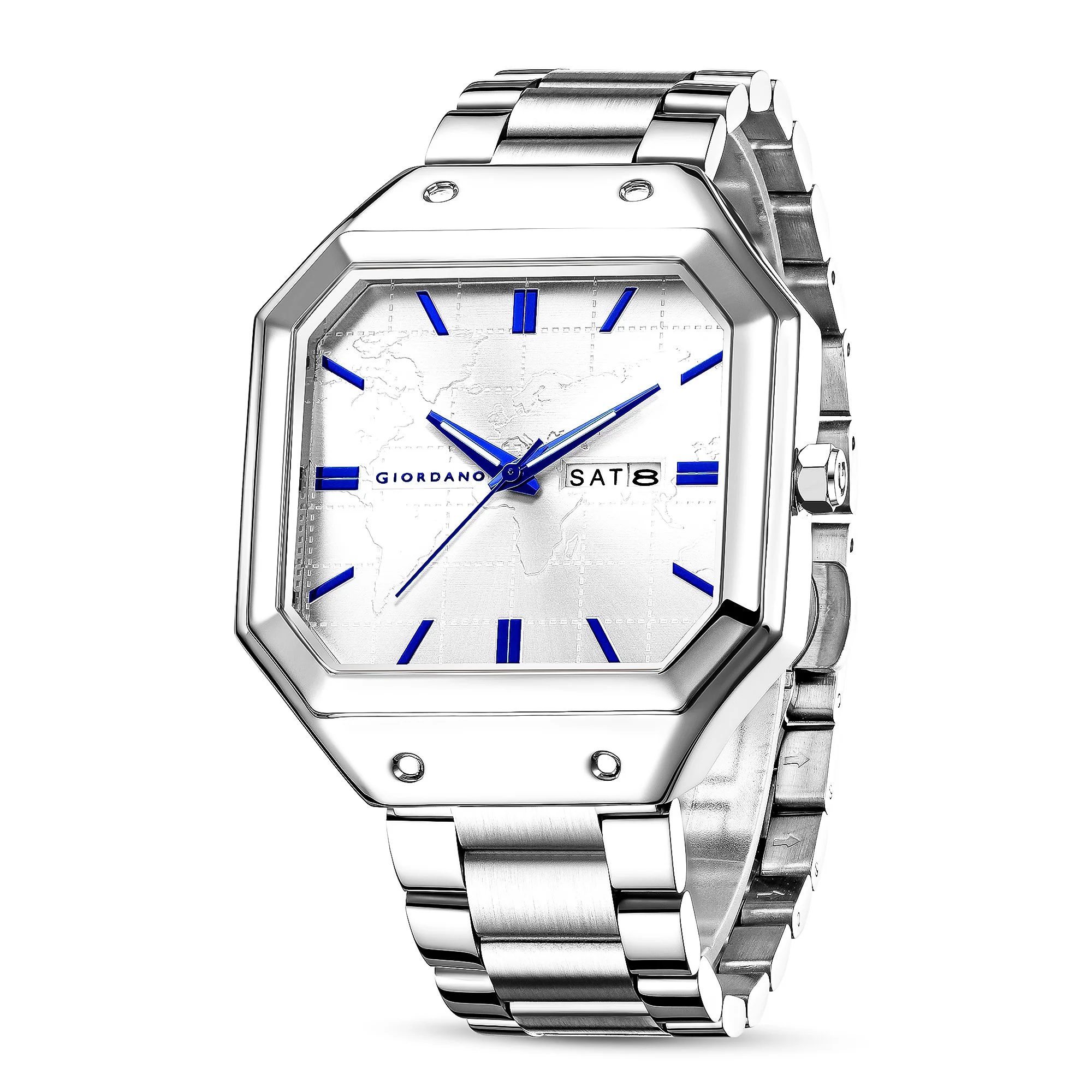 Giordano Premium  watch for men – Unique Octagone Case, Stainless Steel Band with Day & Date Display-GZ-50126-22 - Image 7