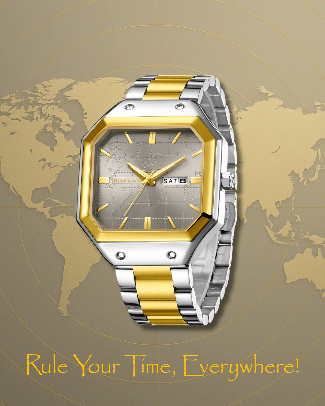 Giordano Premium  watch for men – Unique Octagone Case, Stainless Steel Band with Day & Date Display-GZ-50126-33 - Image 5