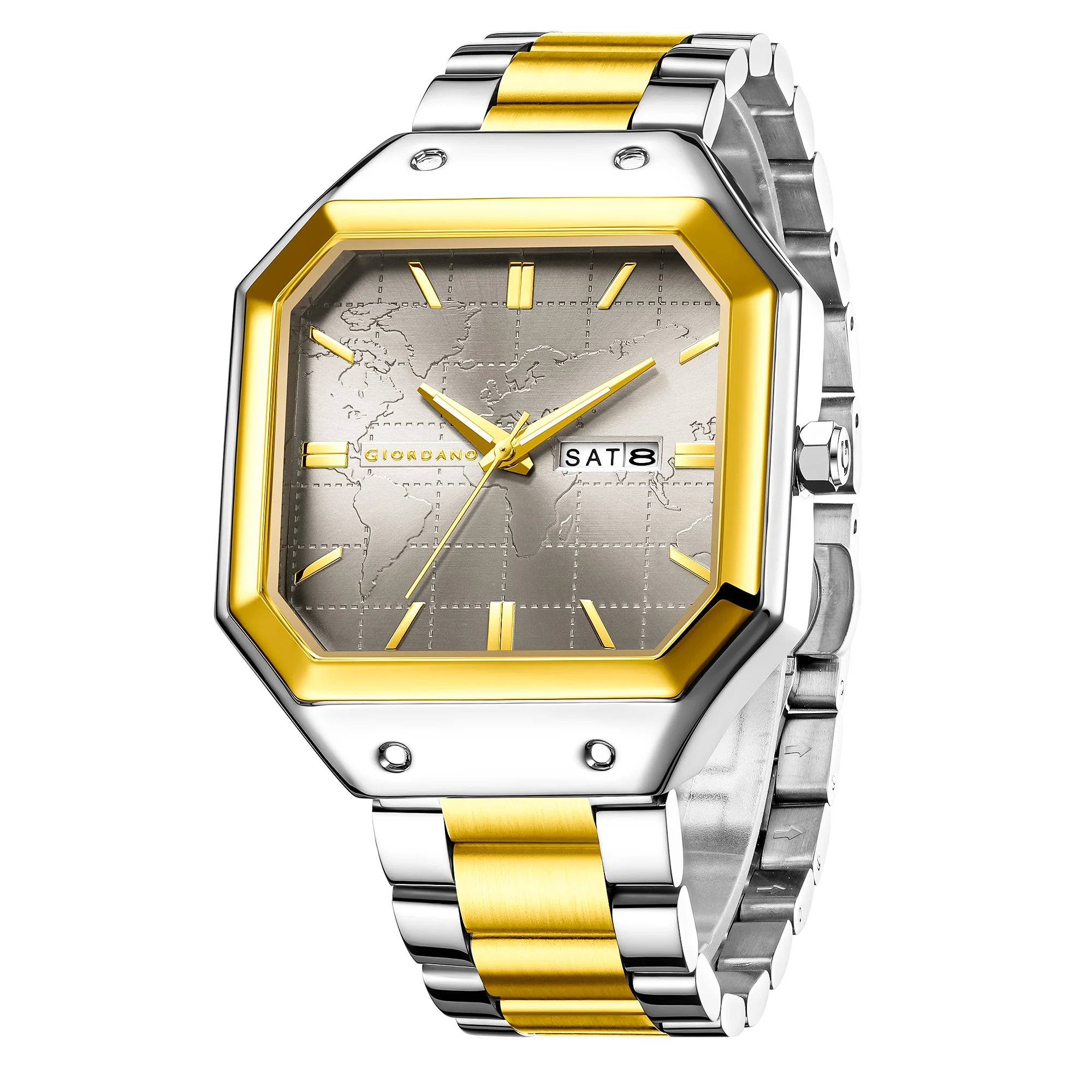 Giordano Premium  watch for men – Unique Octagone Case, Stainless Steel Band with Day & Date Display-GZ-50126-33 - Image 6