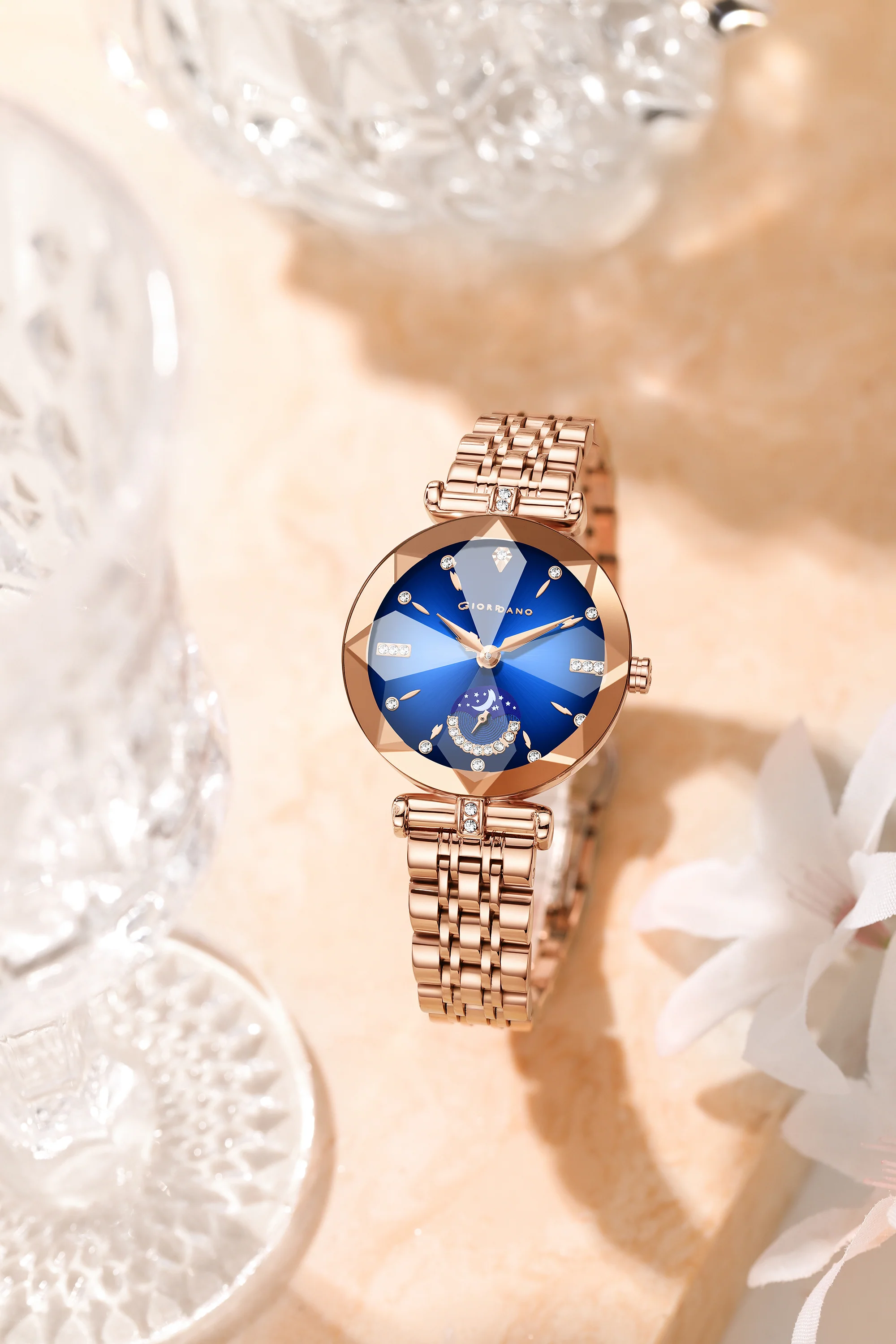 Giordano Premium Watch for women Elegant Round cut glass Dial with Stainless Steel Strap & Quartz Movement-GZ-60094-33 - Image 3