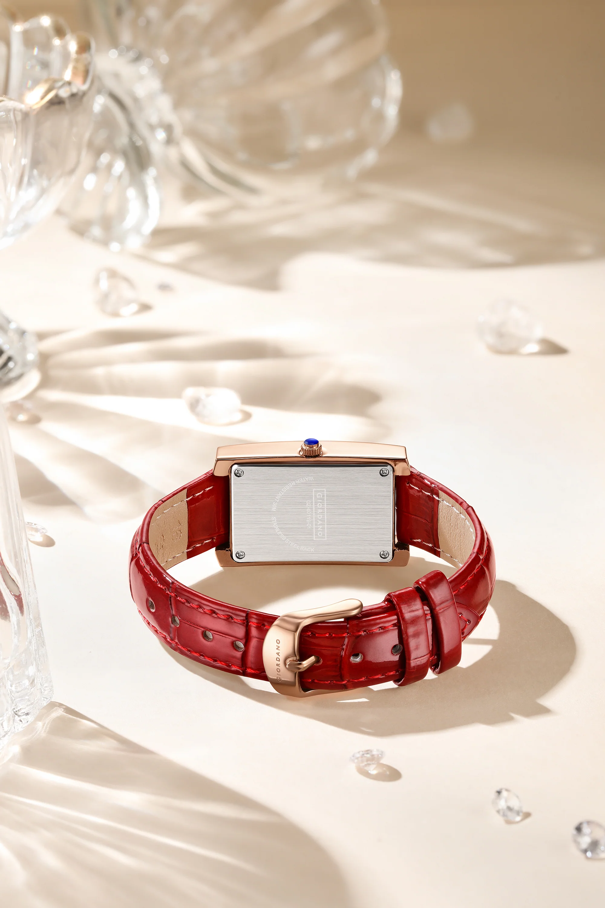 Giordano Rectangular Dress Watch for women with Crystal Bezel, roman indiced and Sparkling Dial | GZ-60119-01 - Image 4