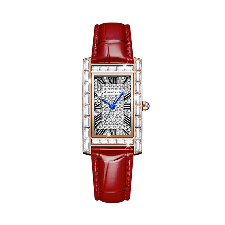 Giordano Rectangular Dress Watch for women with Crystal Bezel, roman indiced and Sparkling Dial | GZ-60119-01 - Image 5