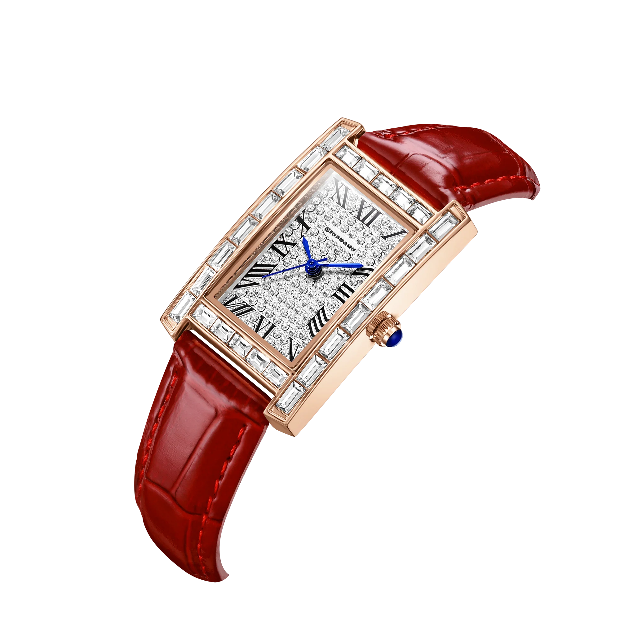 Giordano Rectangular Dress Watch for women with Crystal Bezel, roman indiced and Sparkling Dial | GZ-60119-01 - Image 6