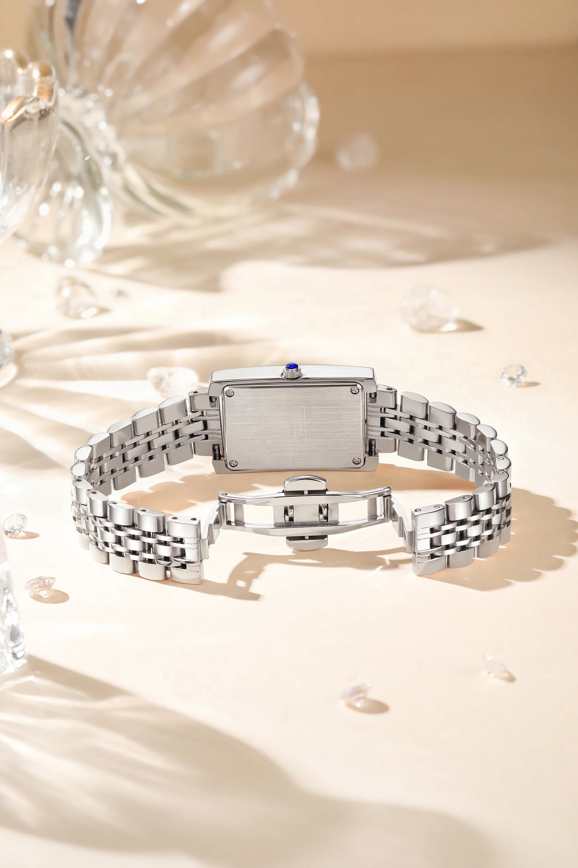 Giordano Rectangular Dress Watch for women with Crystal Bezel, roman indiced and Sparkling Dial | GZ-60119-11 - Image 4