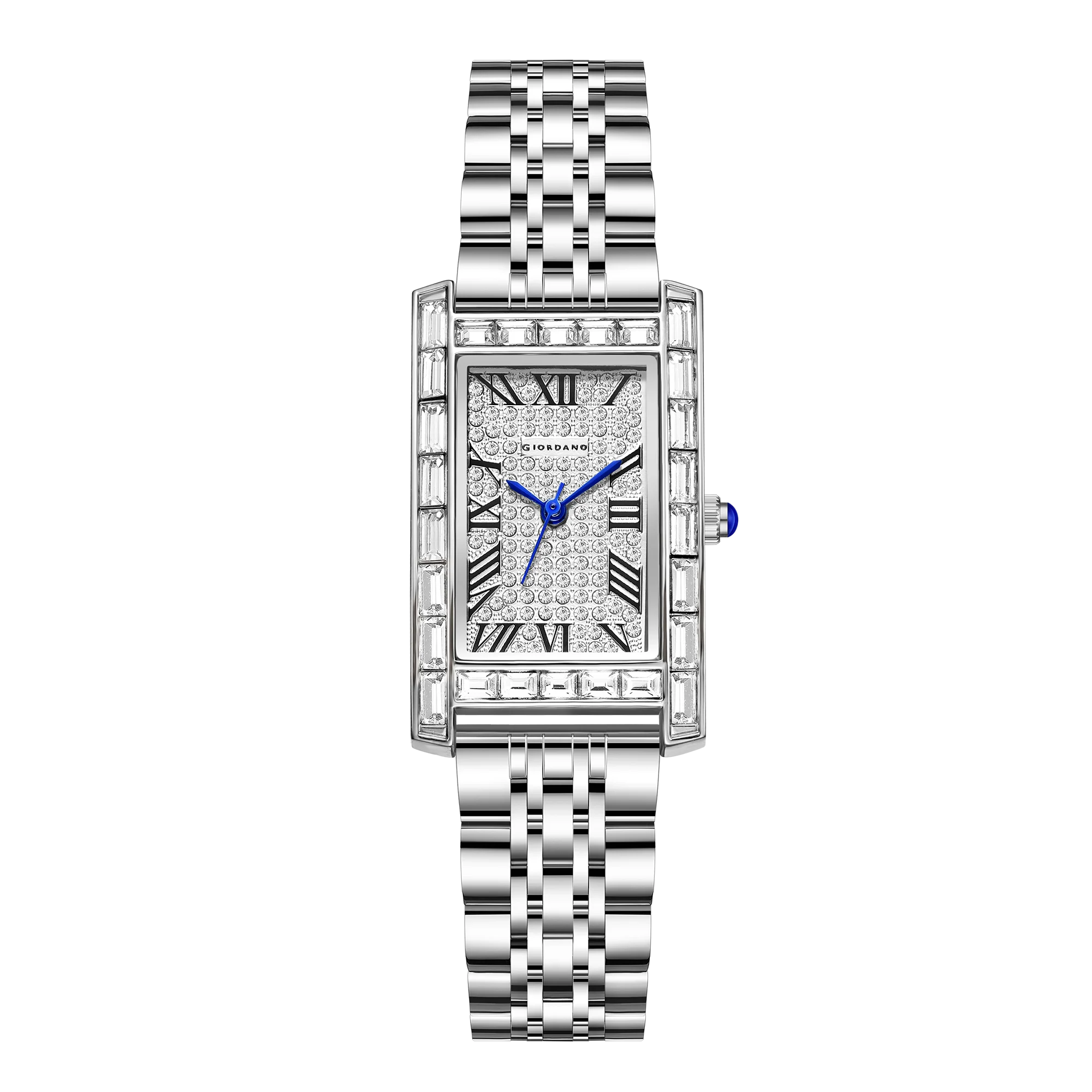 Giordano Rectangular Dress Watch for women with Crystal Bezel, roman indiced and Sparkling Dial | GZ-60119-11 - Image 5